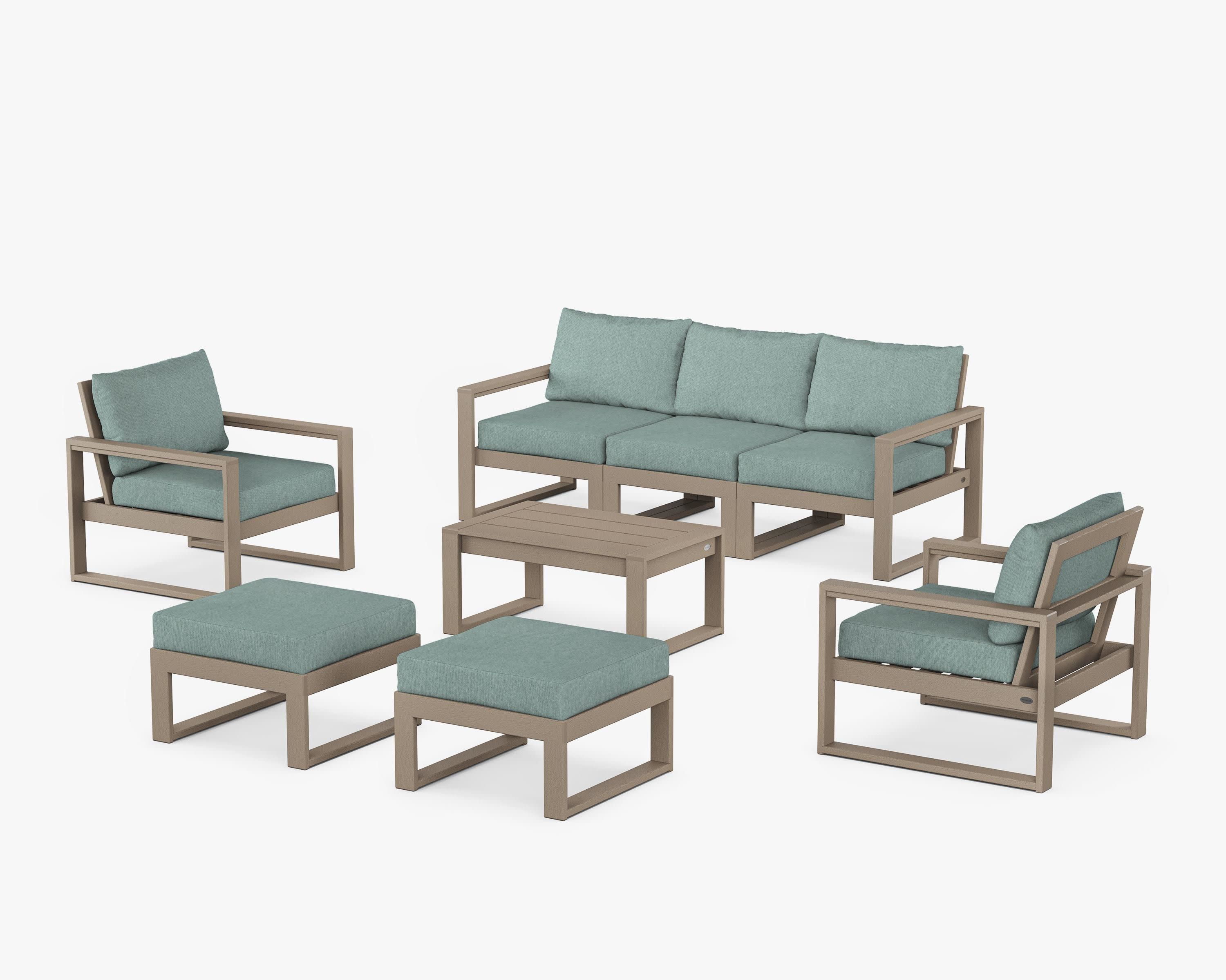 EDGE Sectional 8-Piece Lounge Sofa Set in Vintage Sahara / Glacier Spa