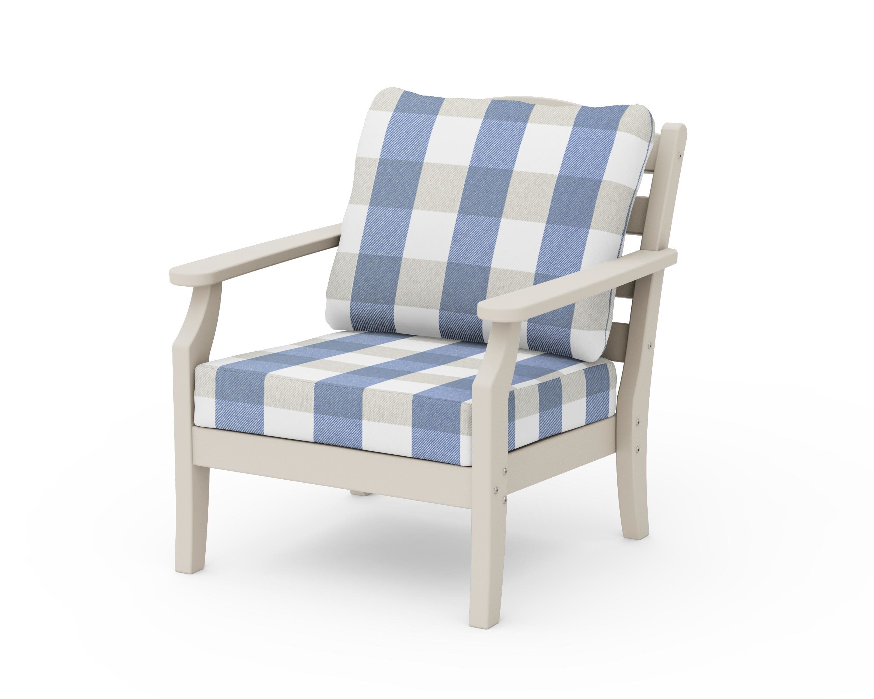 Savannah Deep Seating Chair in Sand / Buffalo Plaid Sky Blue
