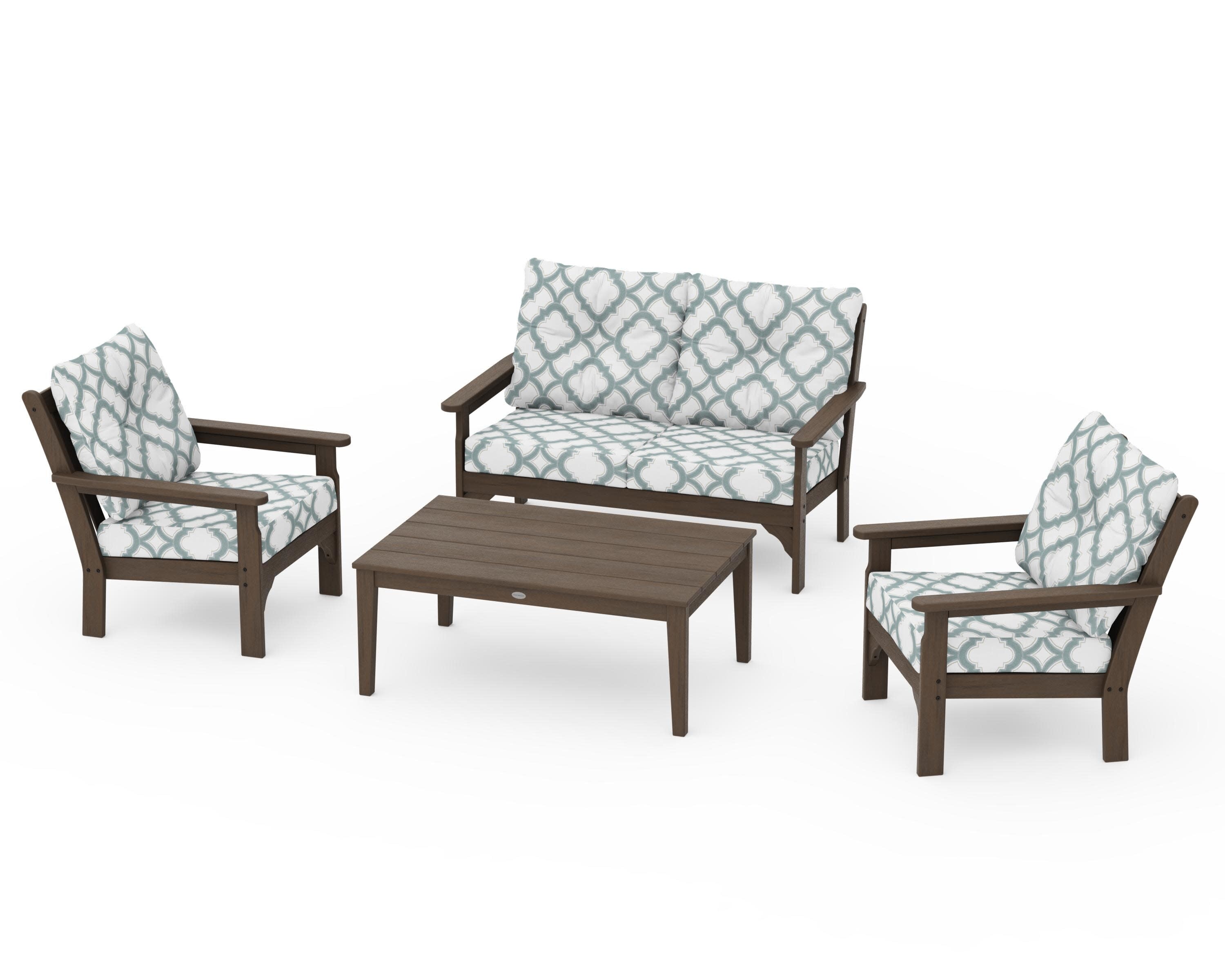 Vineyard 4-Piece Deep Seating Set in Kona / Trellis Glacier Spa