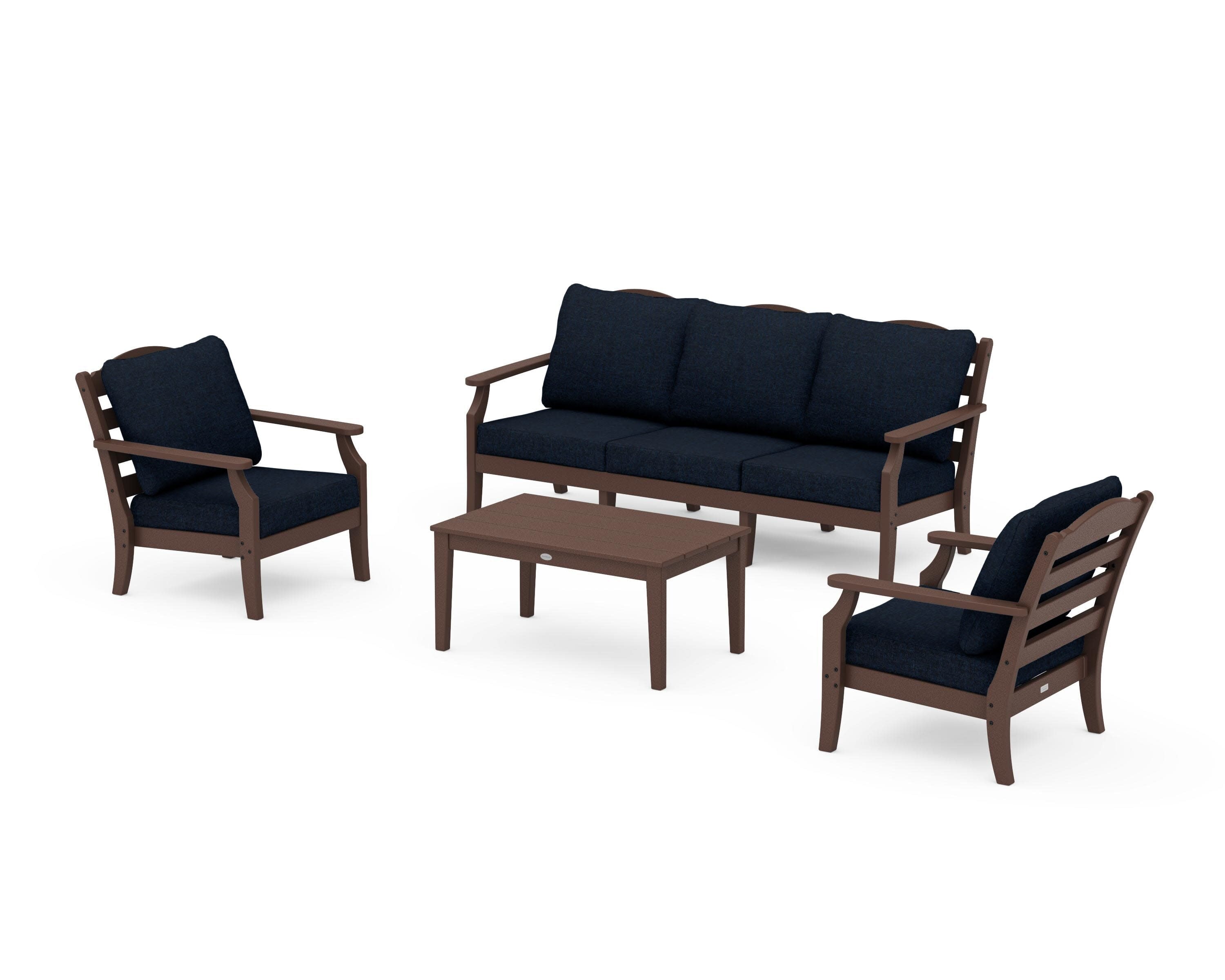 Savannah 4-Piece Deep Seating Set with Sofa in Mahogany / Marine Indigo