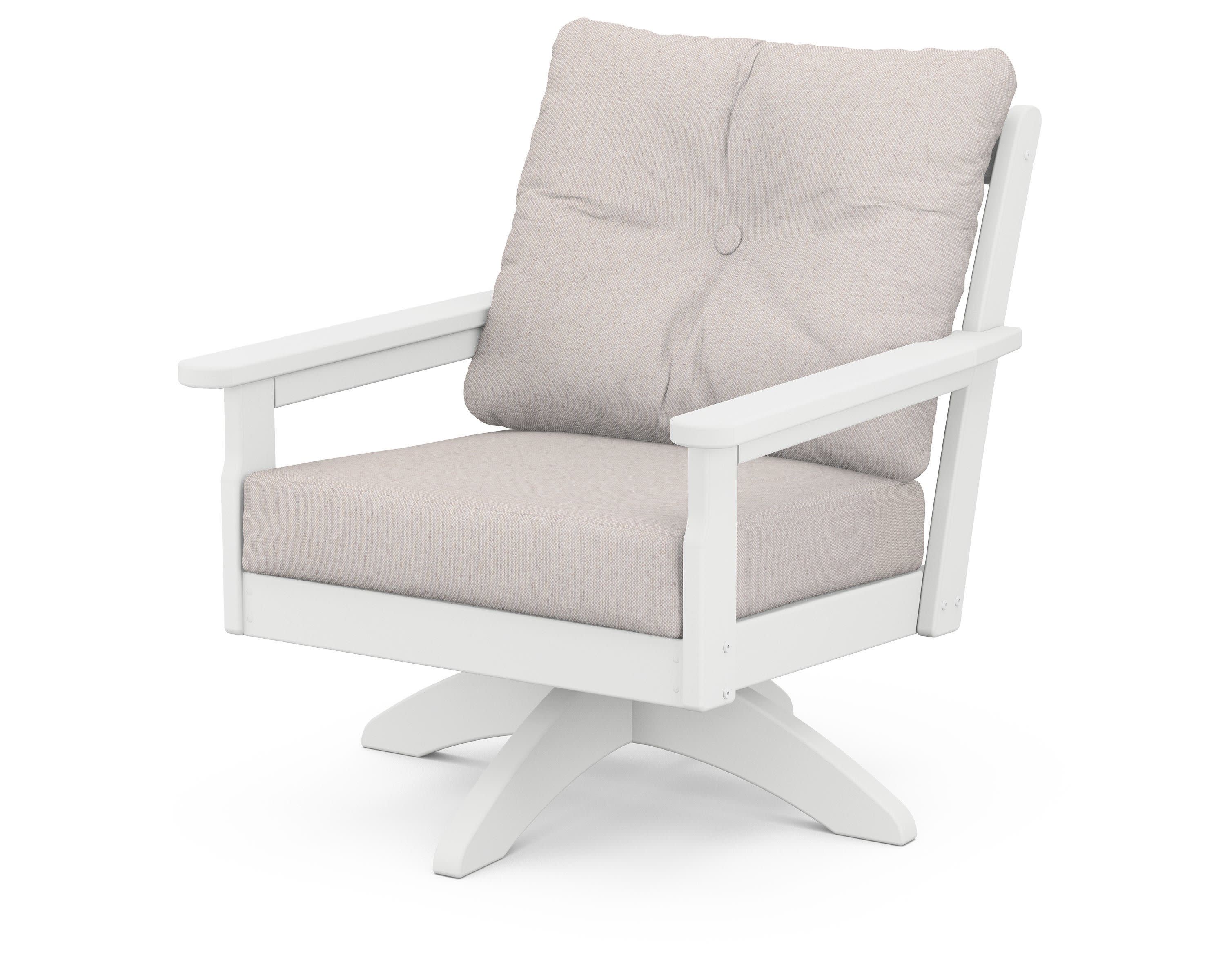 Vineyard Deep Seating Swivel Chair in White / Dune Burlap