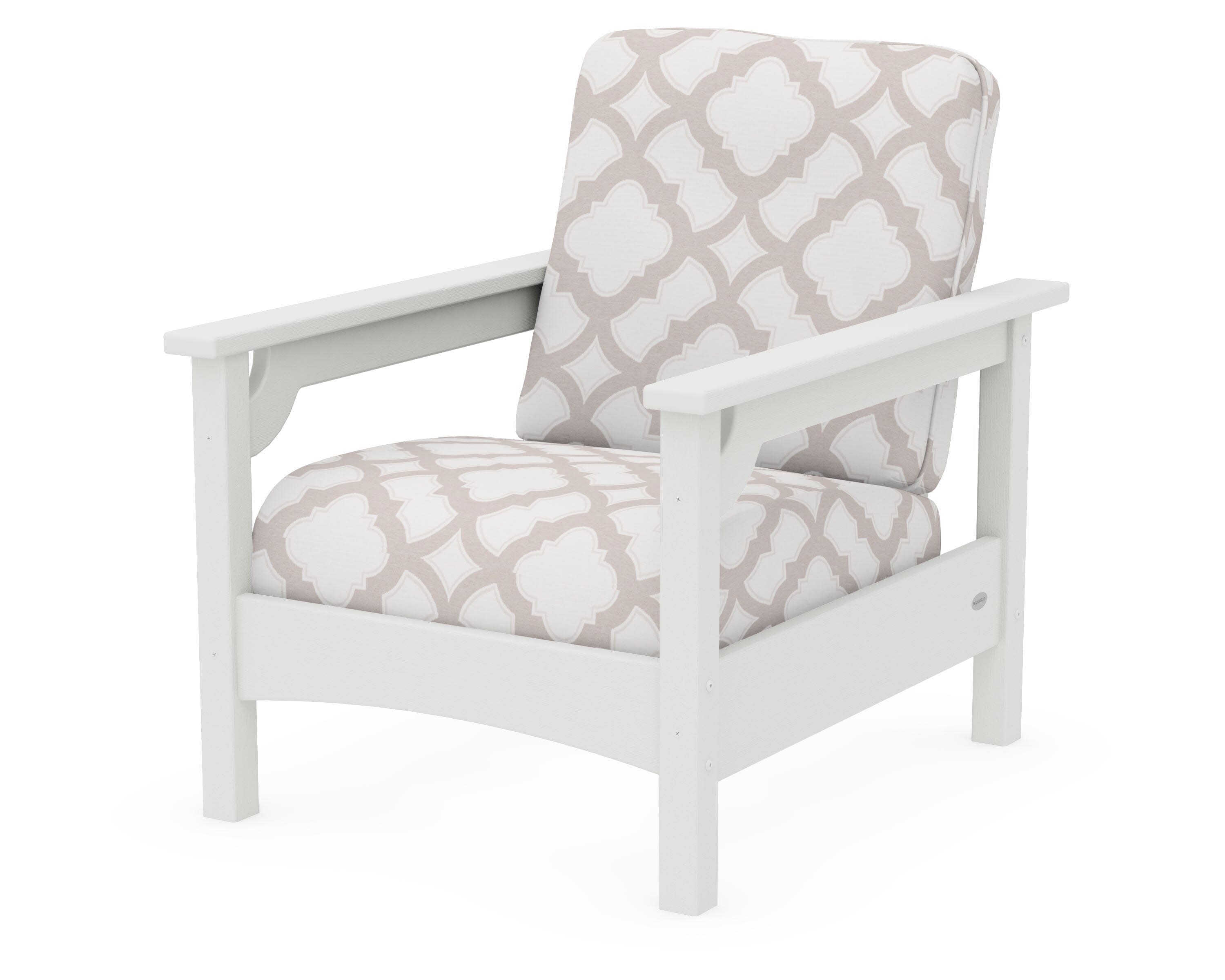 Club Chair in Vintage White / Trellis Dune Burlap