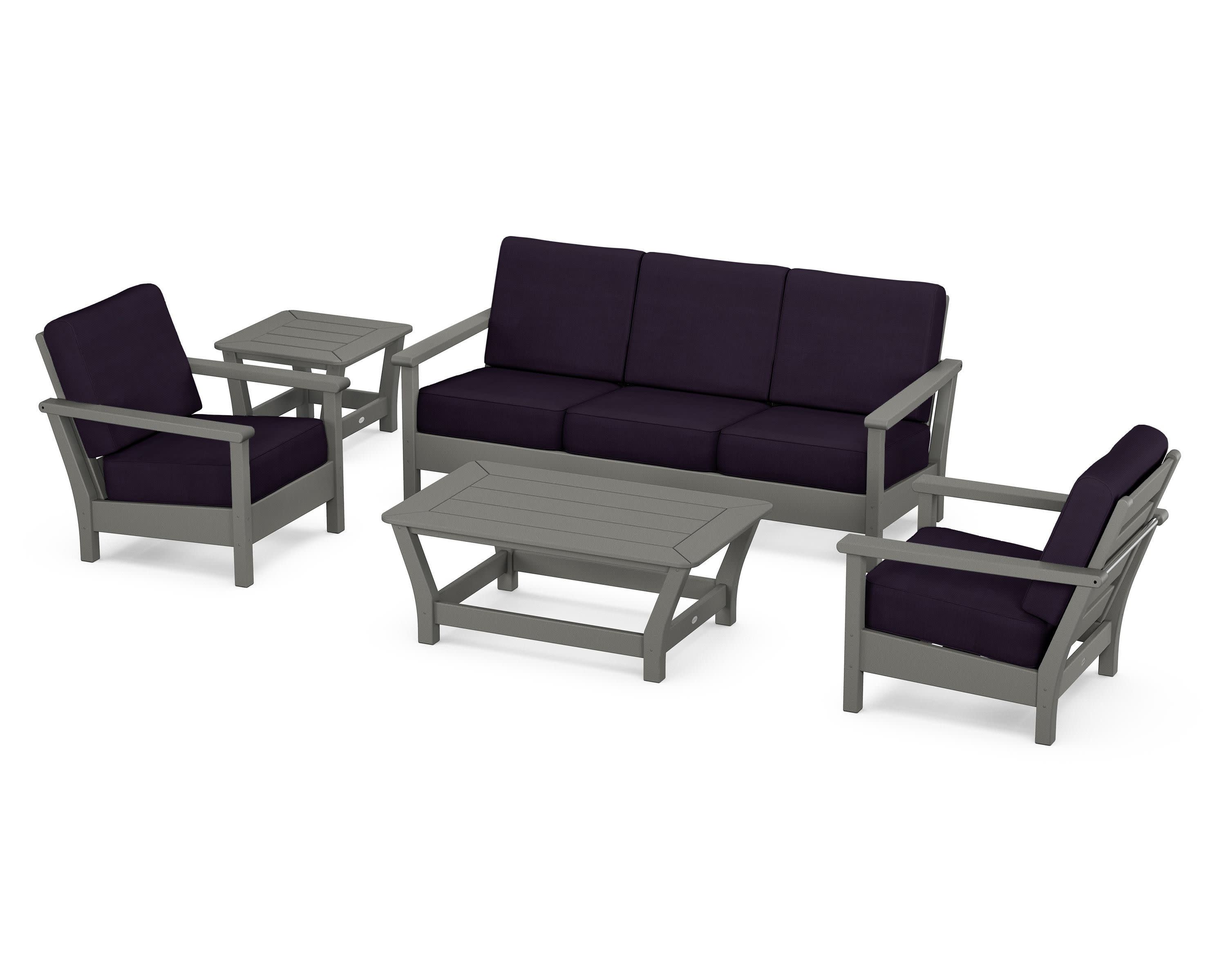 Harbour 5-Piece Deep Seating Set in Slate Grey / Navy Linen