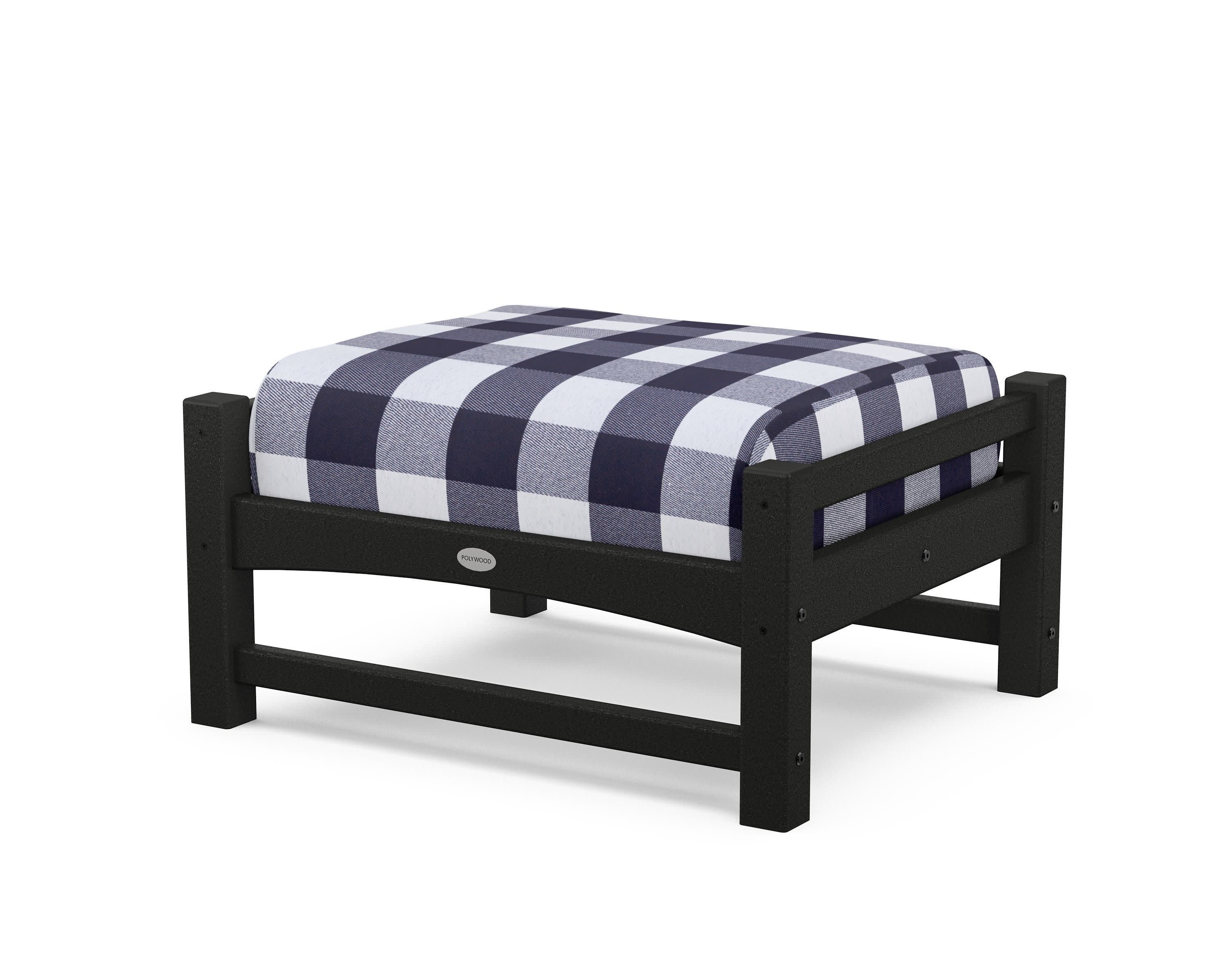 Club Ottoman in Black / Buffalo Plaid Navy