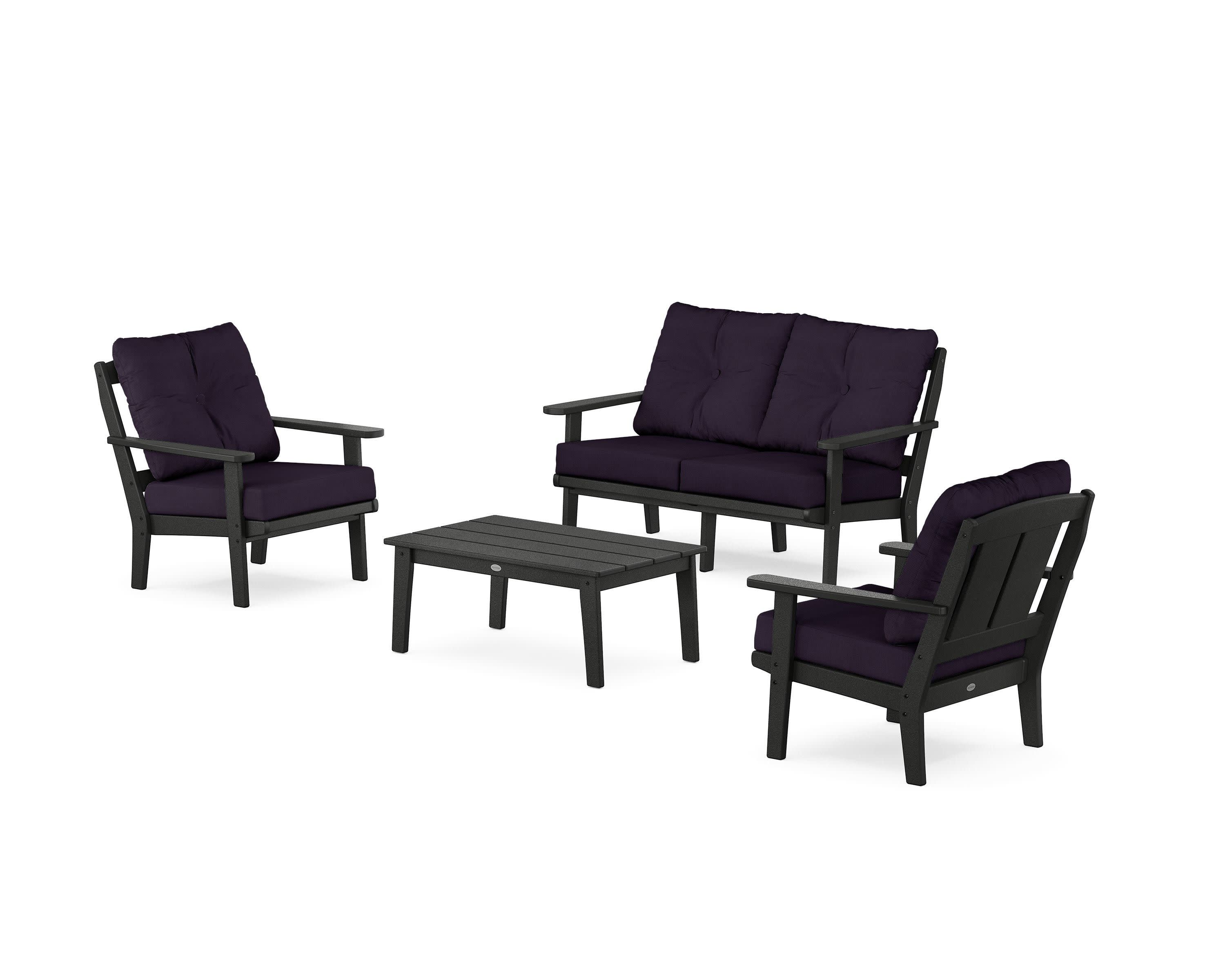 Mission 4-Piece Deep Seating Set with Loveseat in Black / Navy Linen