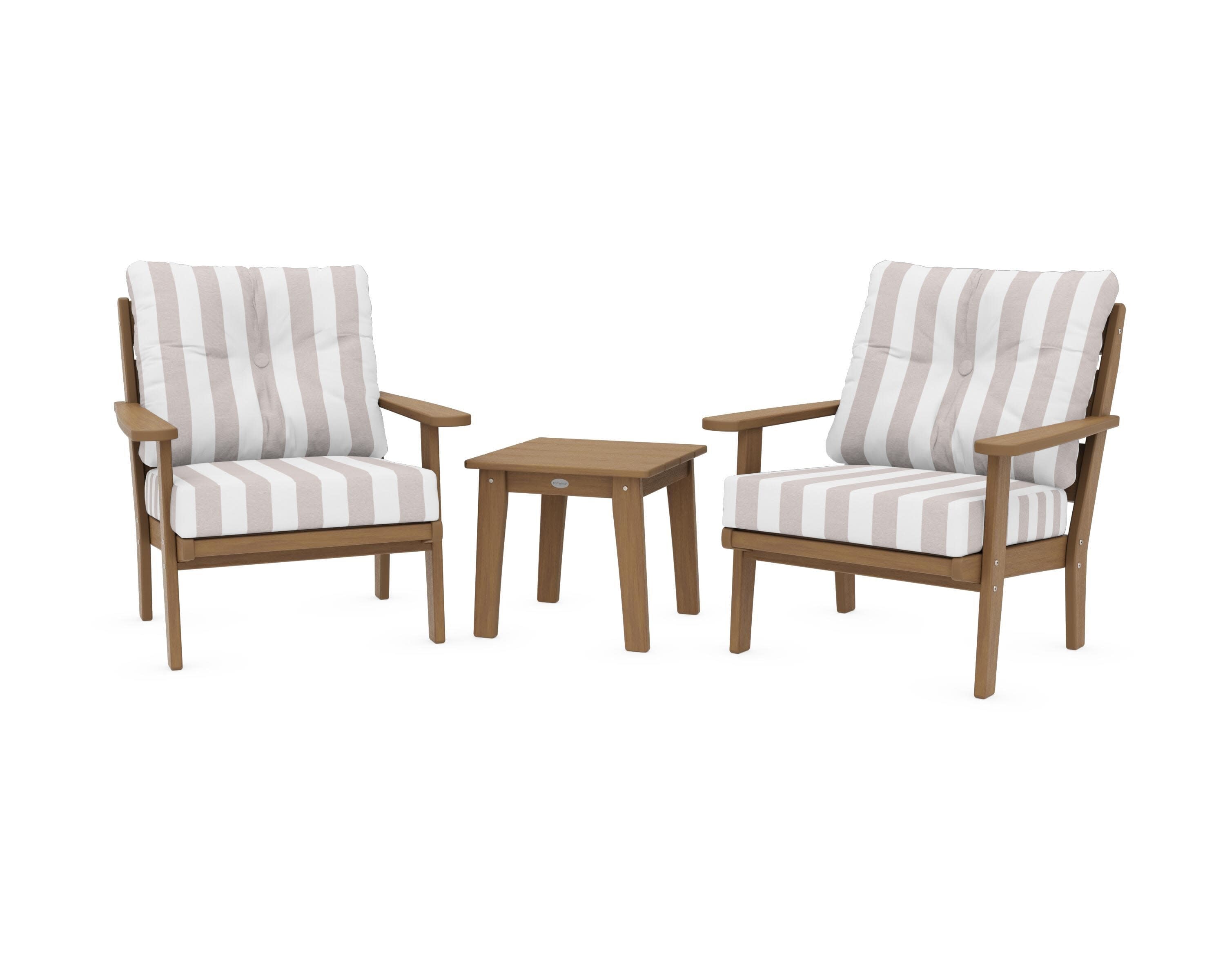Lakeside 3-Piece Deep Seating Chair Set in Natural / Cabana Stripe Dune Burlap