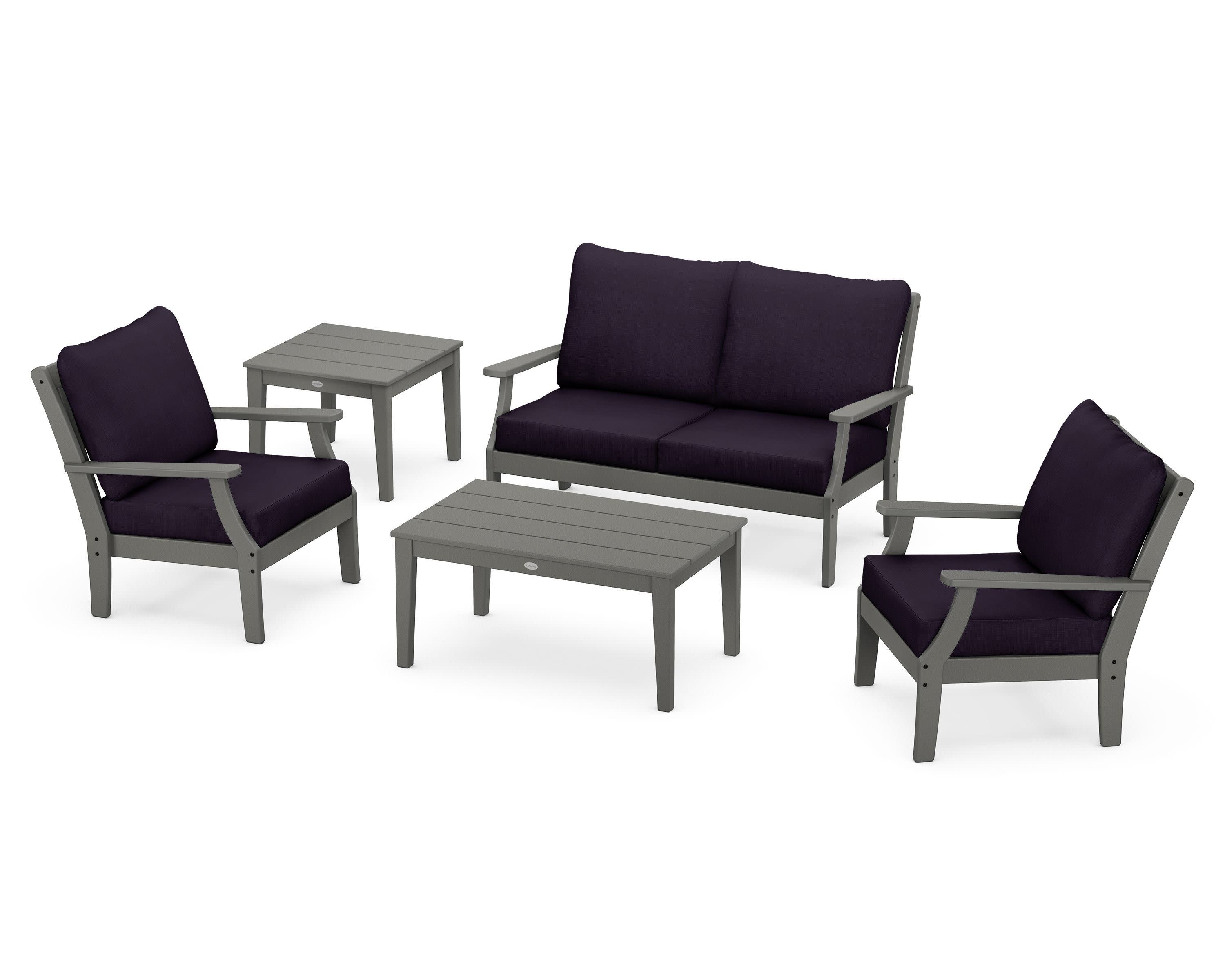 Braxton 5-Piece Deep Seating Set in Slate Grey / Navy Linen