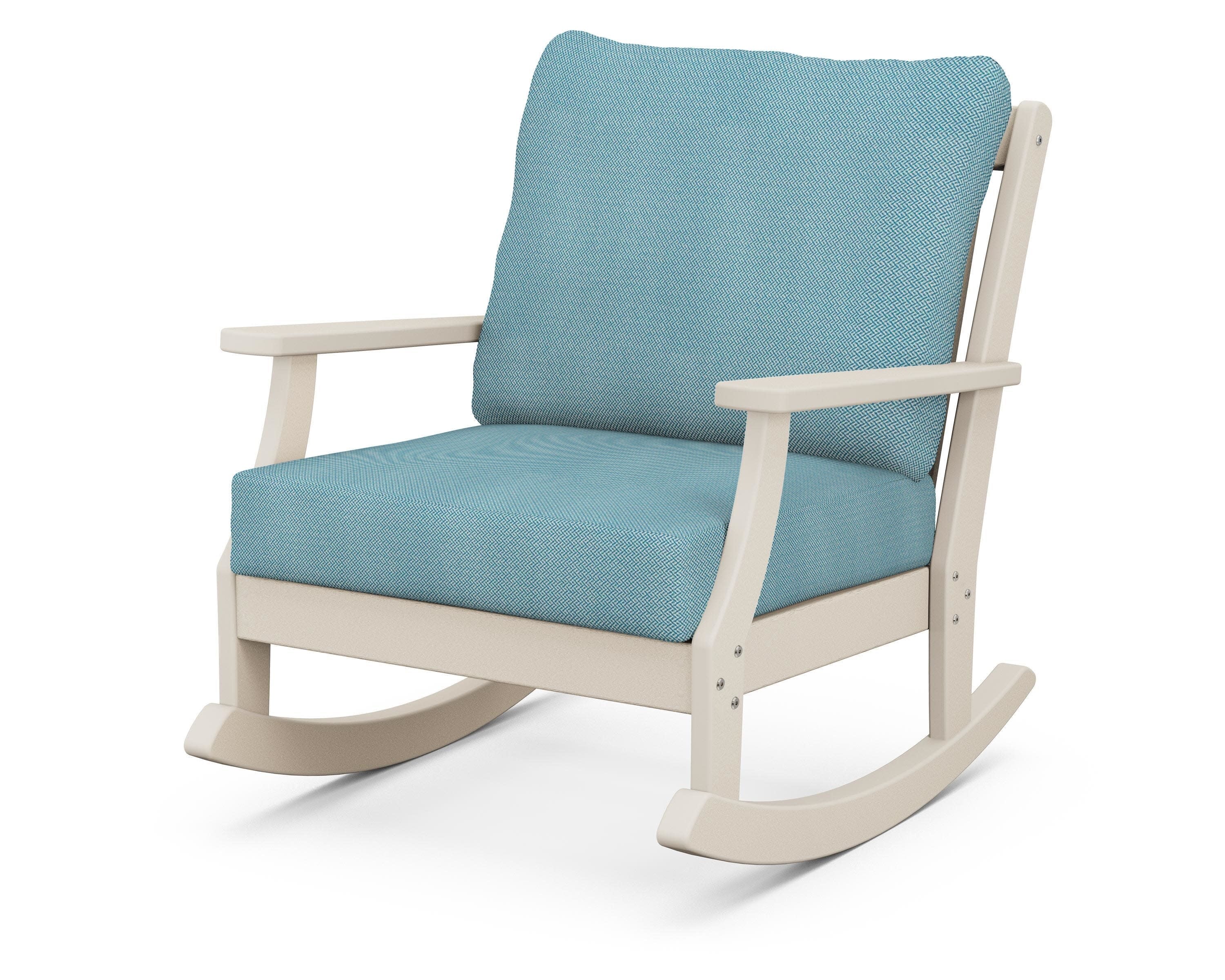 Braxton Deep Seating Rocking Chair in Sand / Lattice Sky Blue