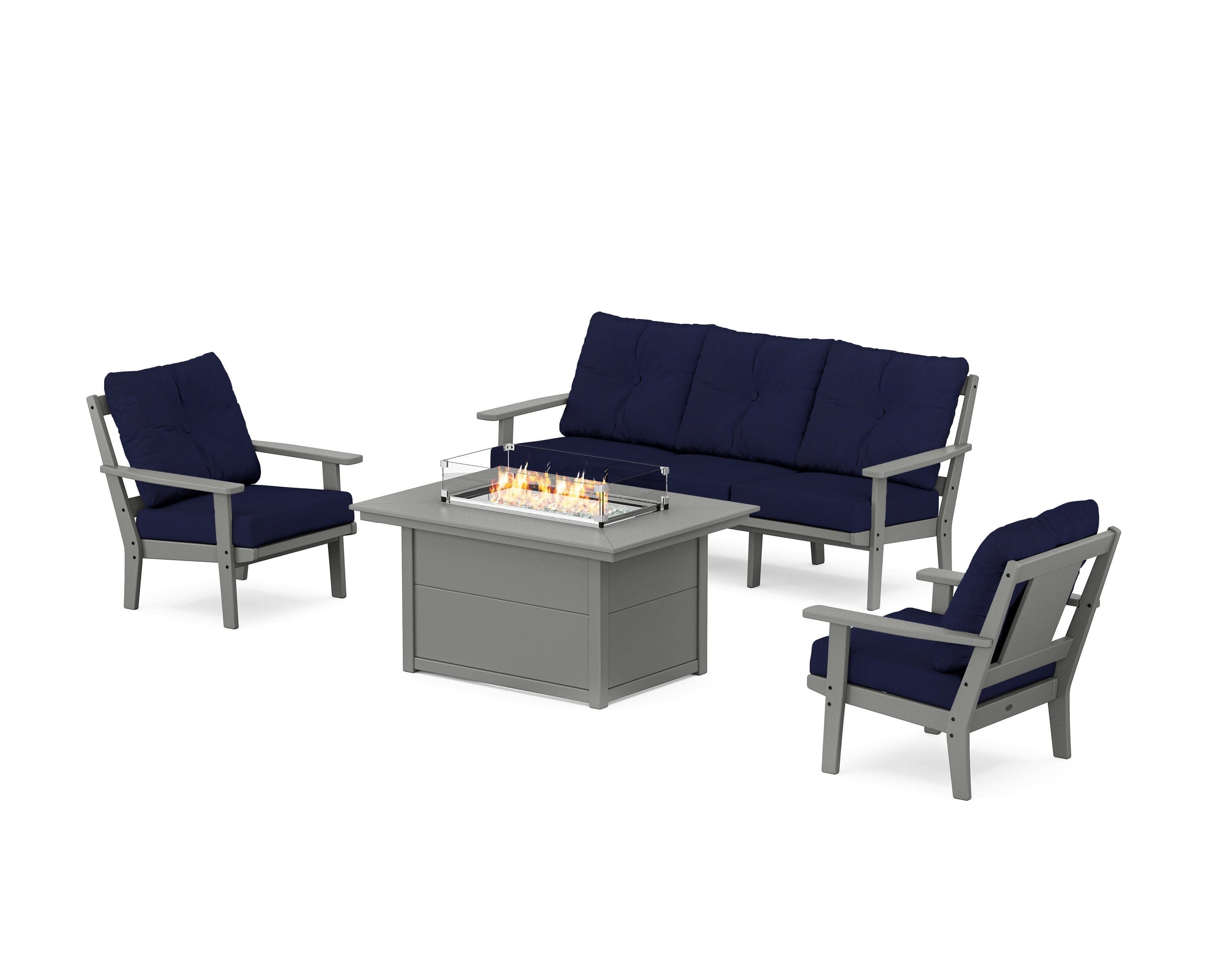 Prairie Deep Seating Fire Pit Table Set in Slate Grey / Navy