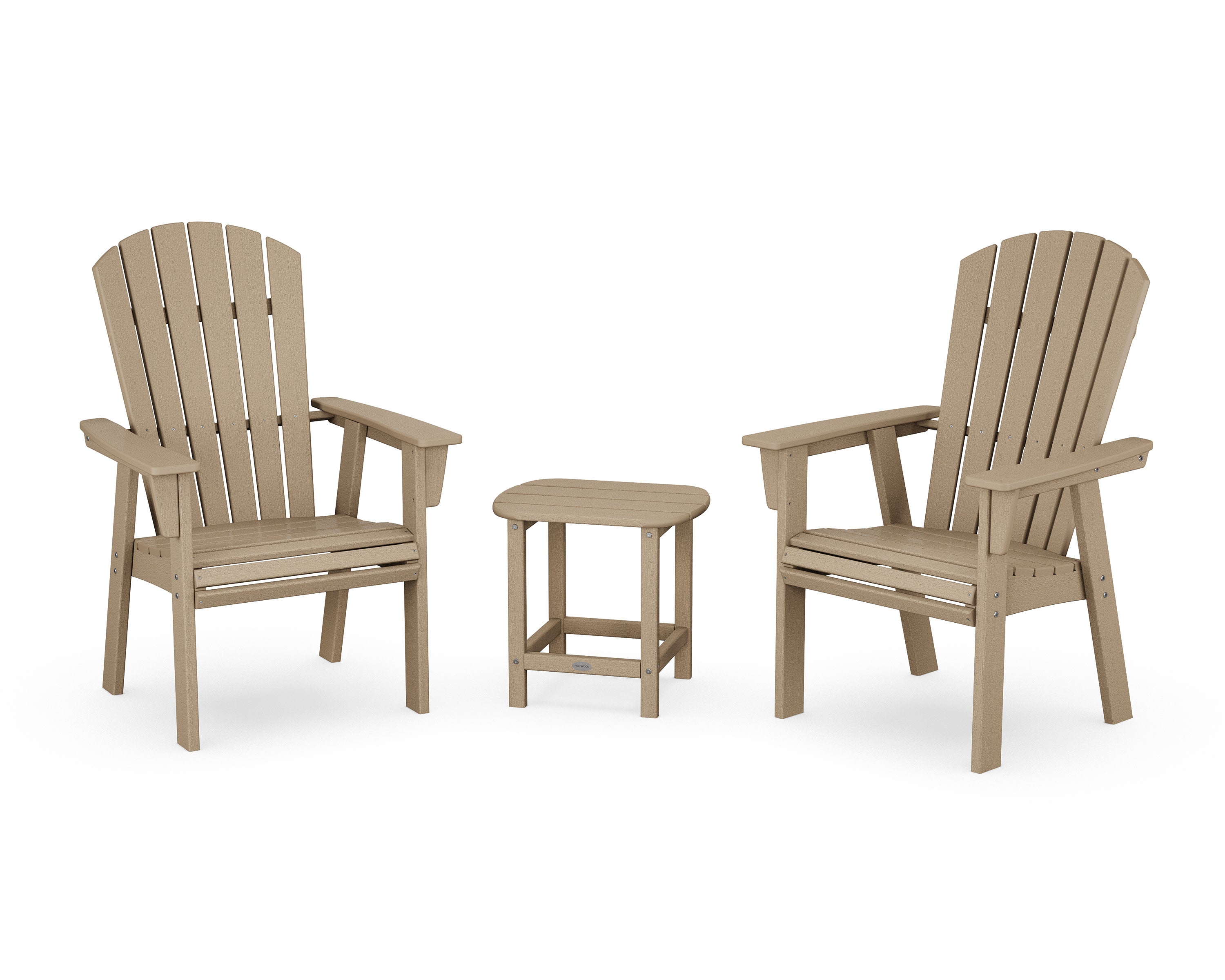 Nautical 3-Piece Curveback Upright Adirondack Chair Set in Vintage Sahara