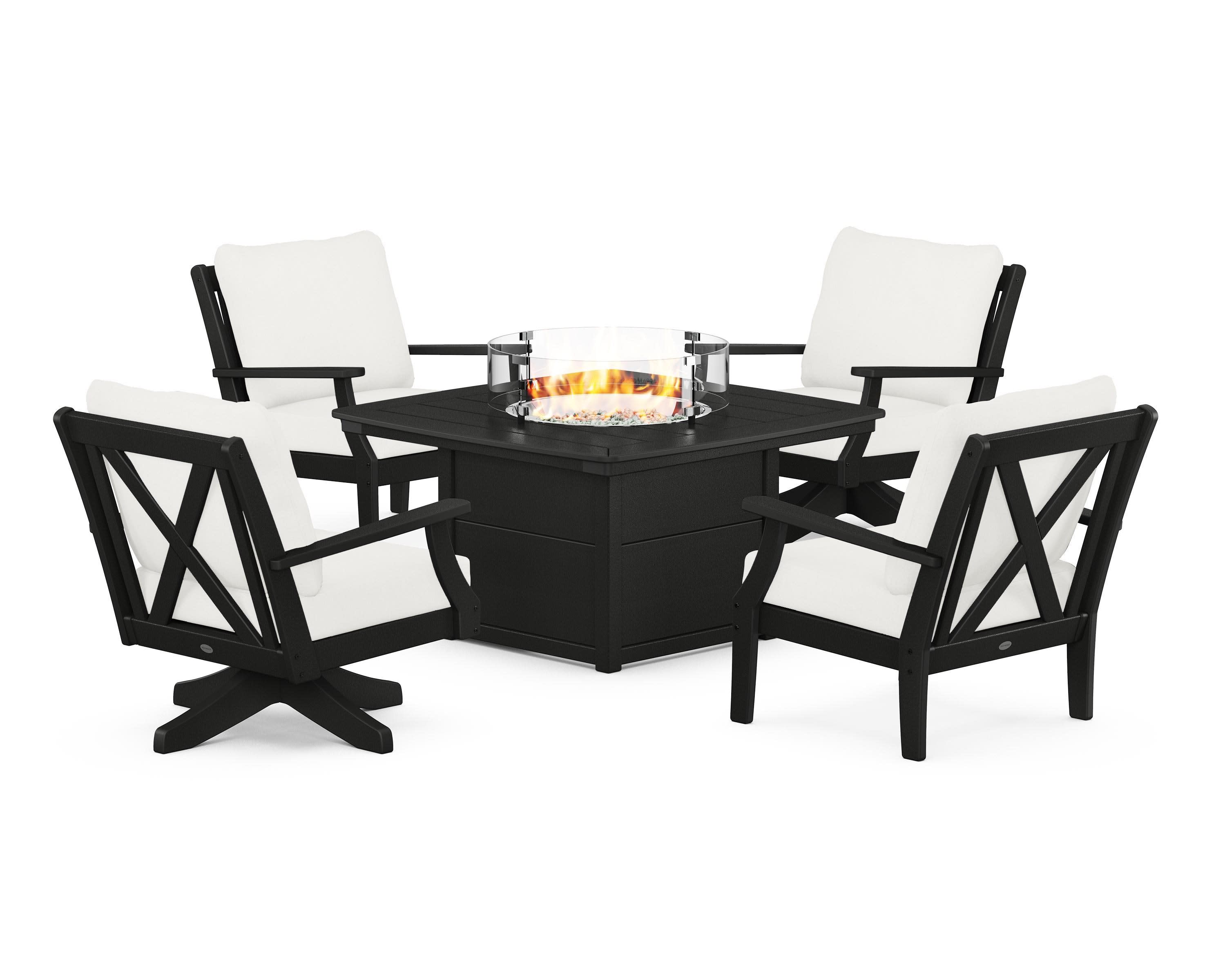 Braxton 5-Piece Deep Seating Set with Fire Table in Black / Natural Linen