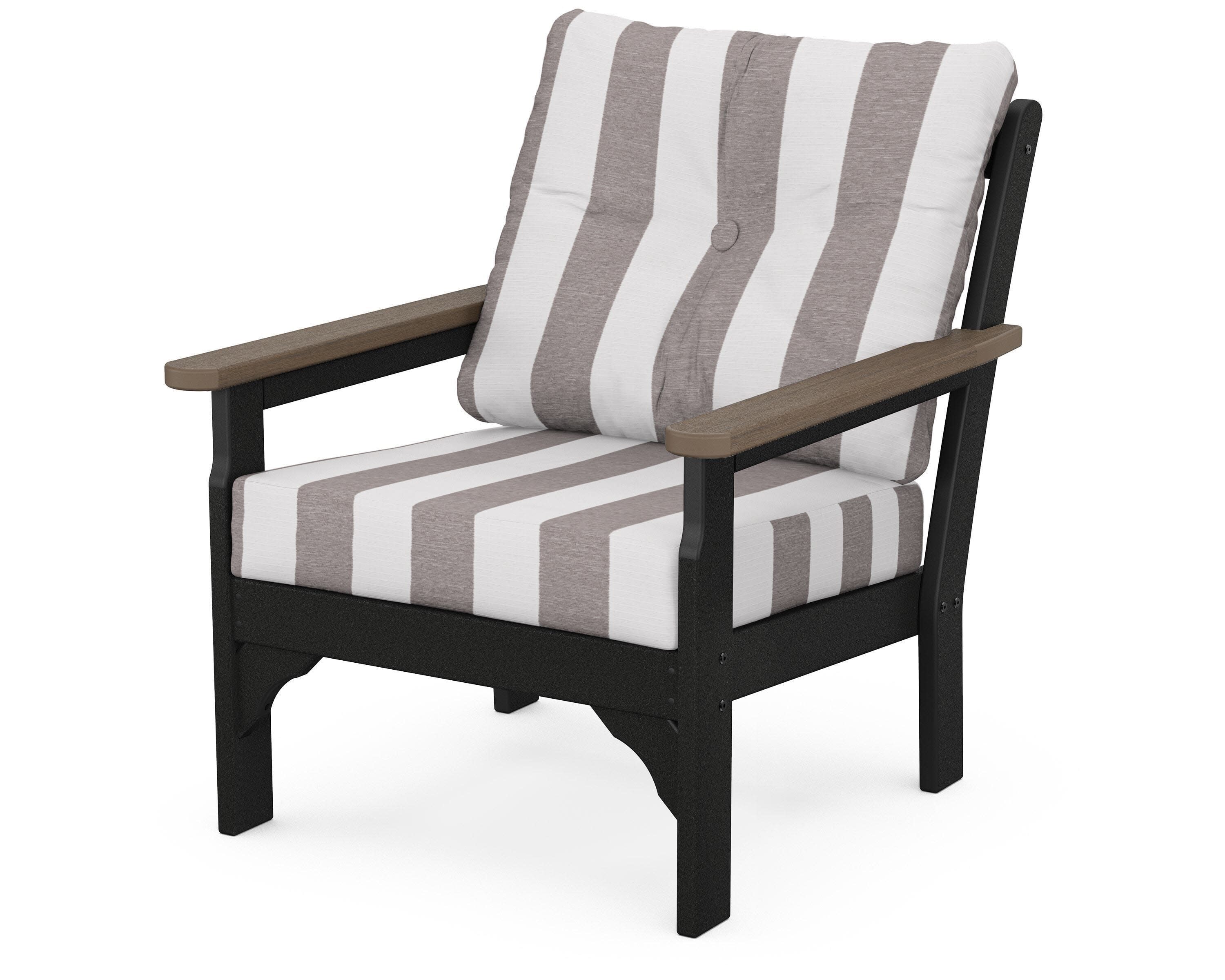 Vineyard Deep Seating Chair in Black / Kona / Cabana Stripe Grey Mist