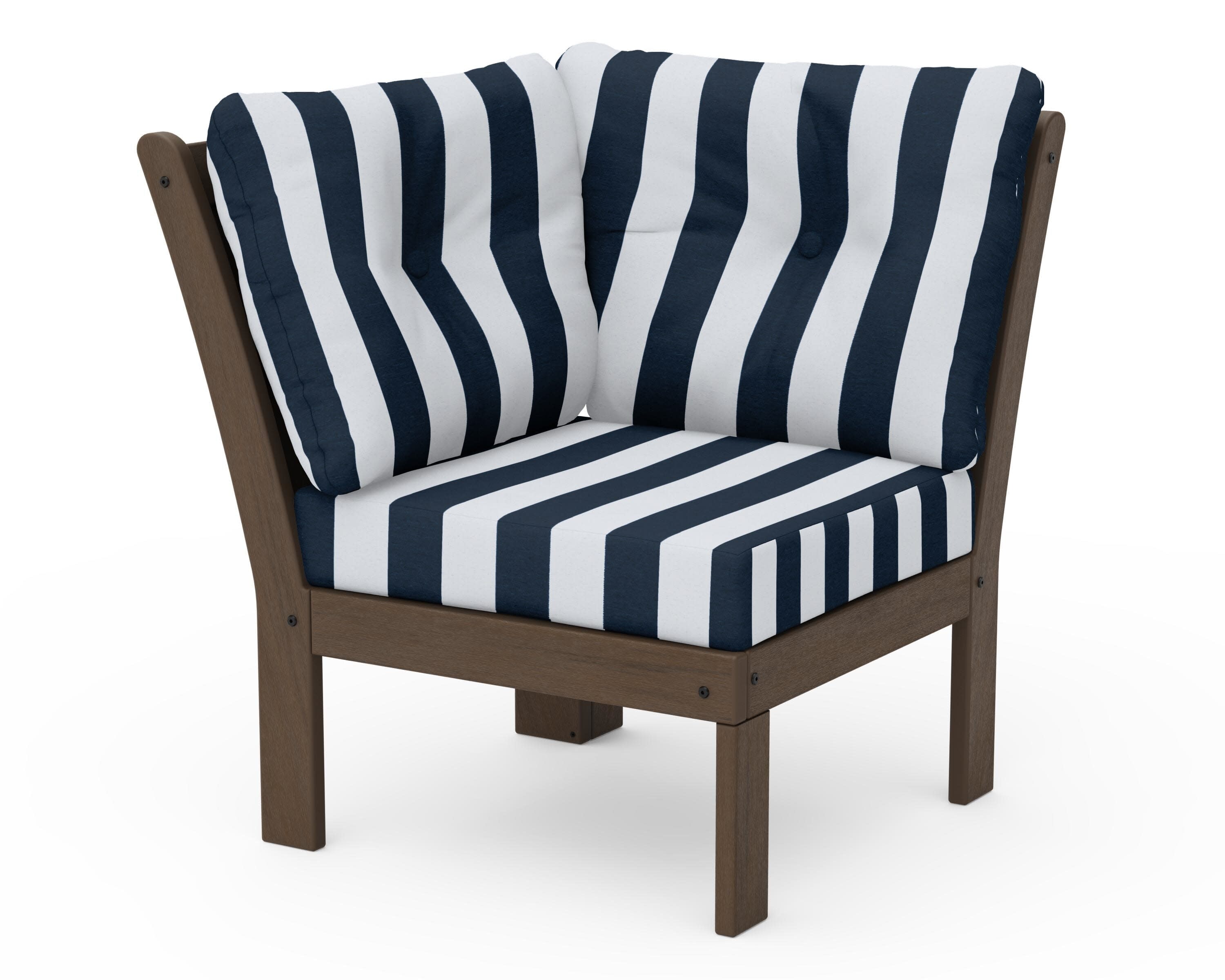 Vineyard Modular Corner Chair in Kona / Cabana Stripe Marine Indigo