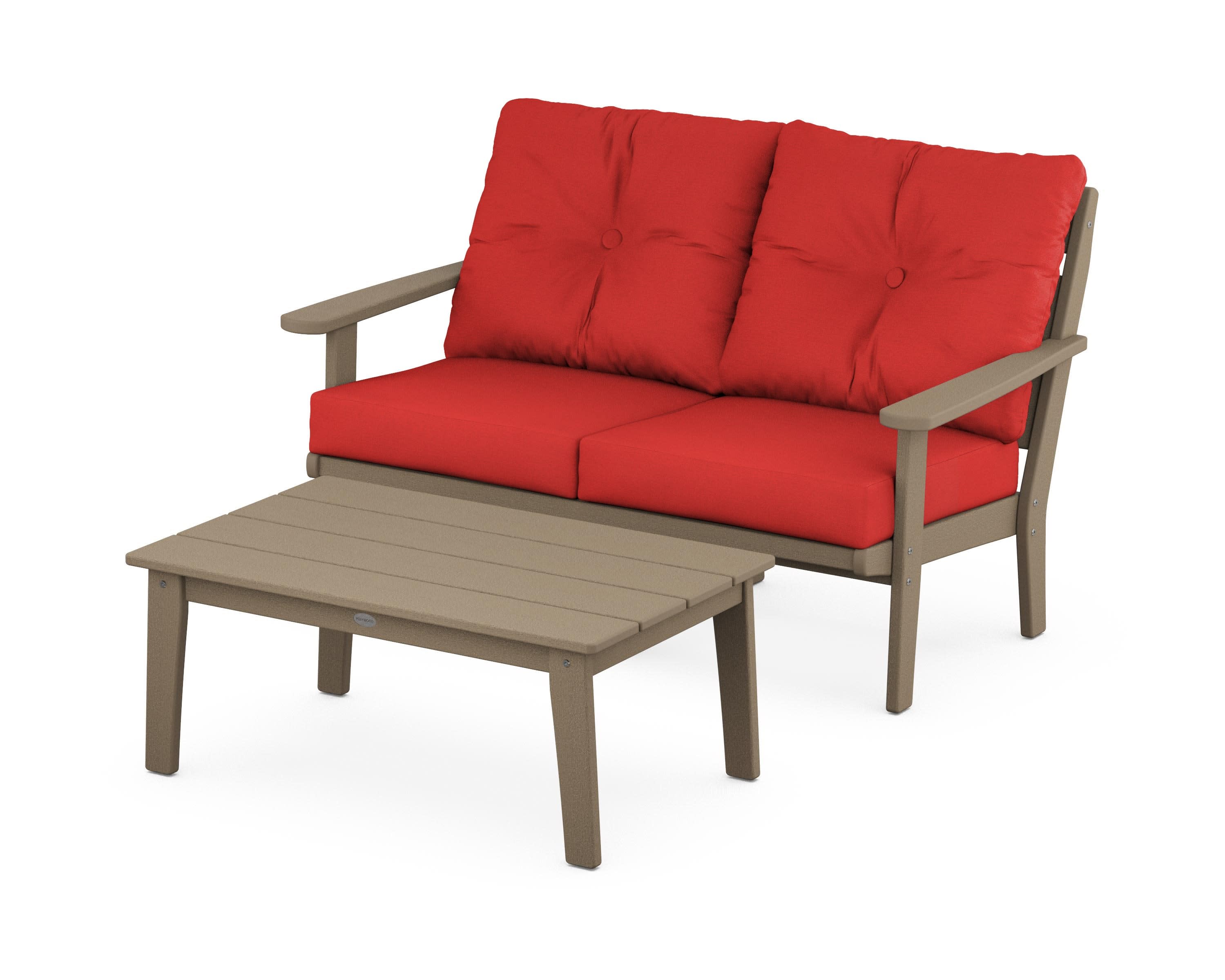 Lakeside 2-Piece Lounge Loveseat Set in Vintage Sahara / Crimson Linen