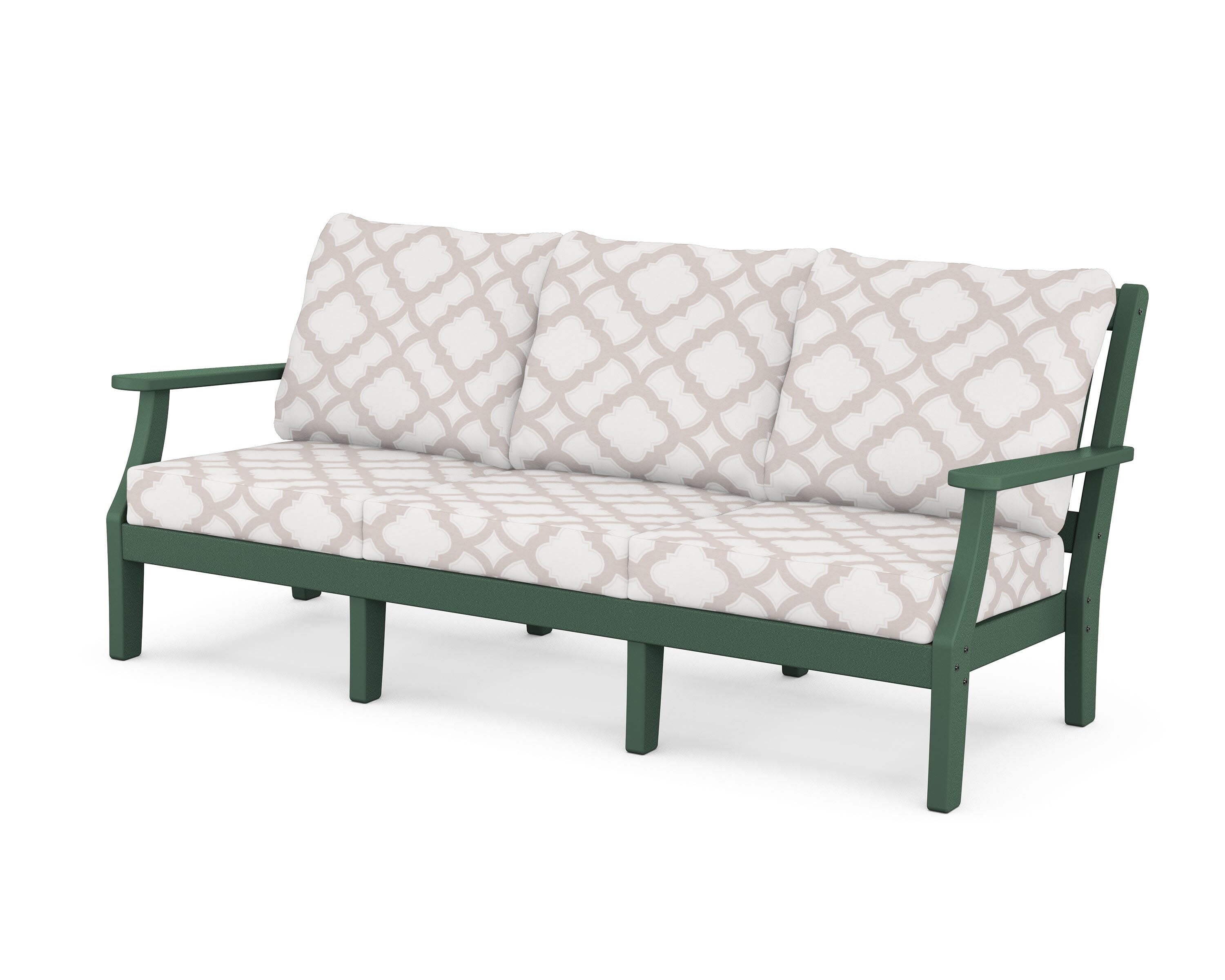 Chinoiserie Deep Seating Sofa in Green / Trellis Dune Burlap