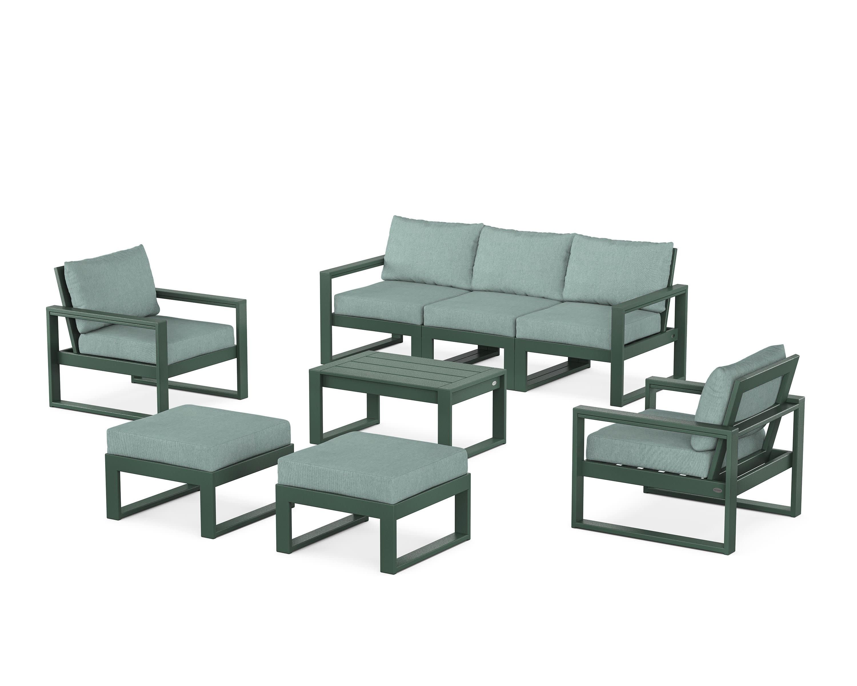 EDGE Sectional 8-Piece Lounge Sofa Set in Green / Glacier Spa