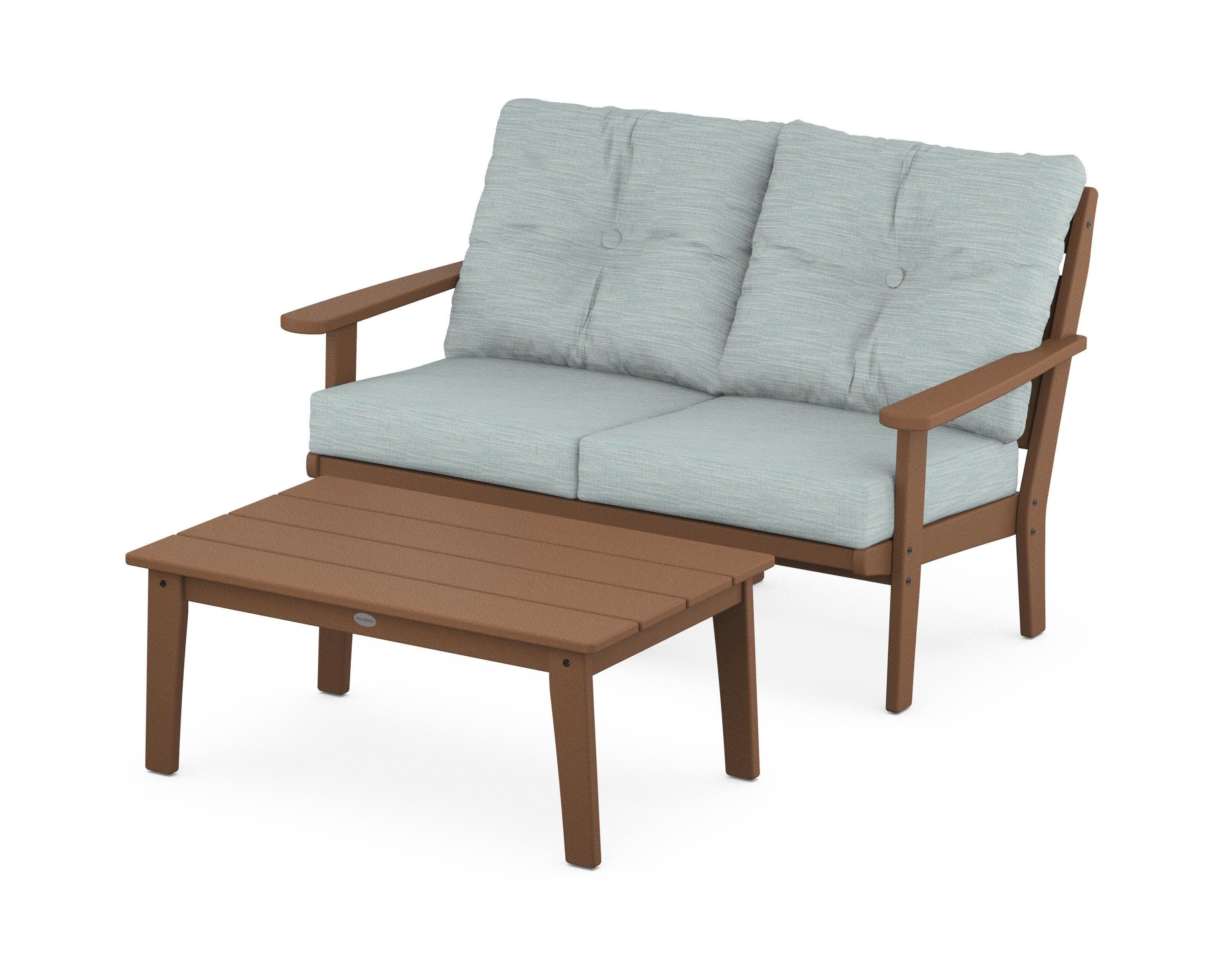 Lakeside 2-Piece Lounge Loveseat Set in Teak / Soothe Mist