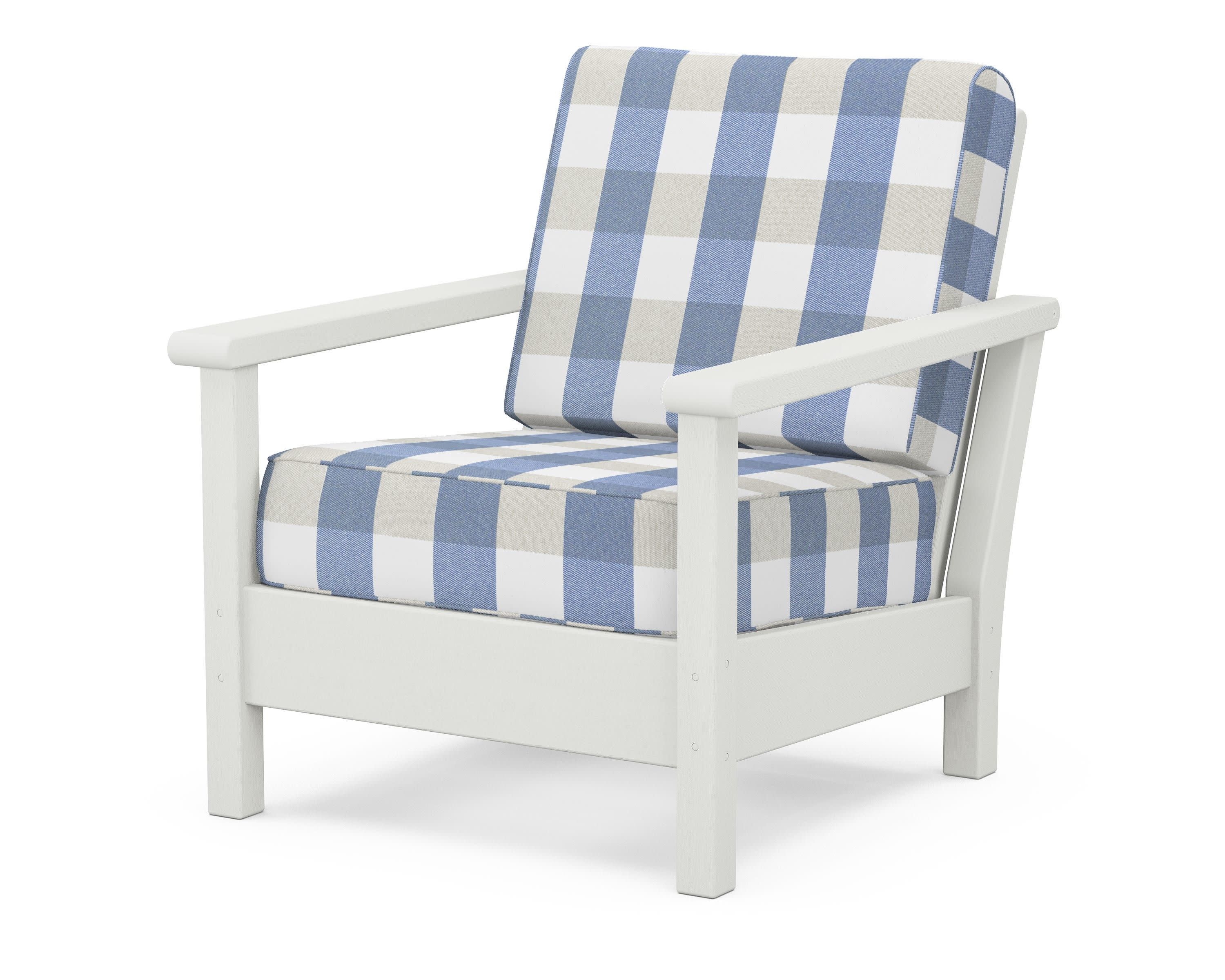 Harbour Deep Seating Chair in Vintage White / Buffalo Plaid Sky Blue