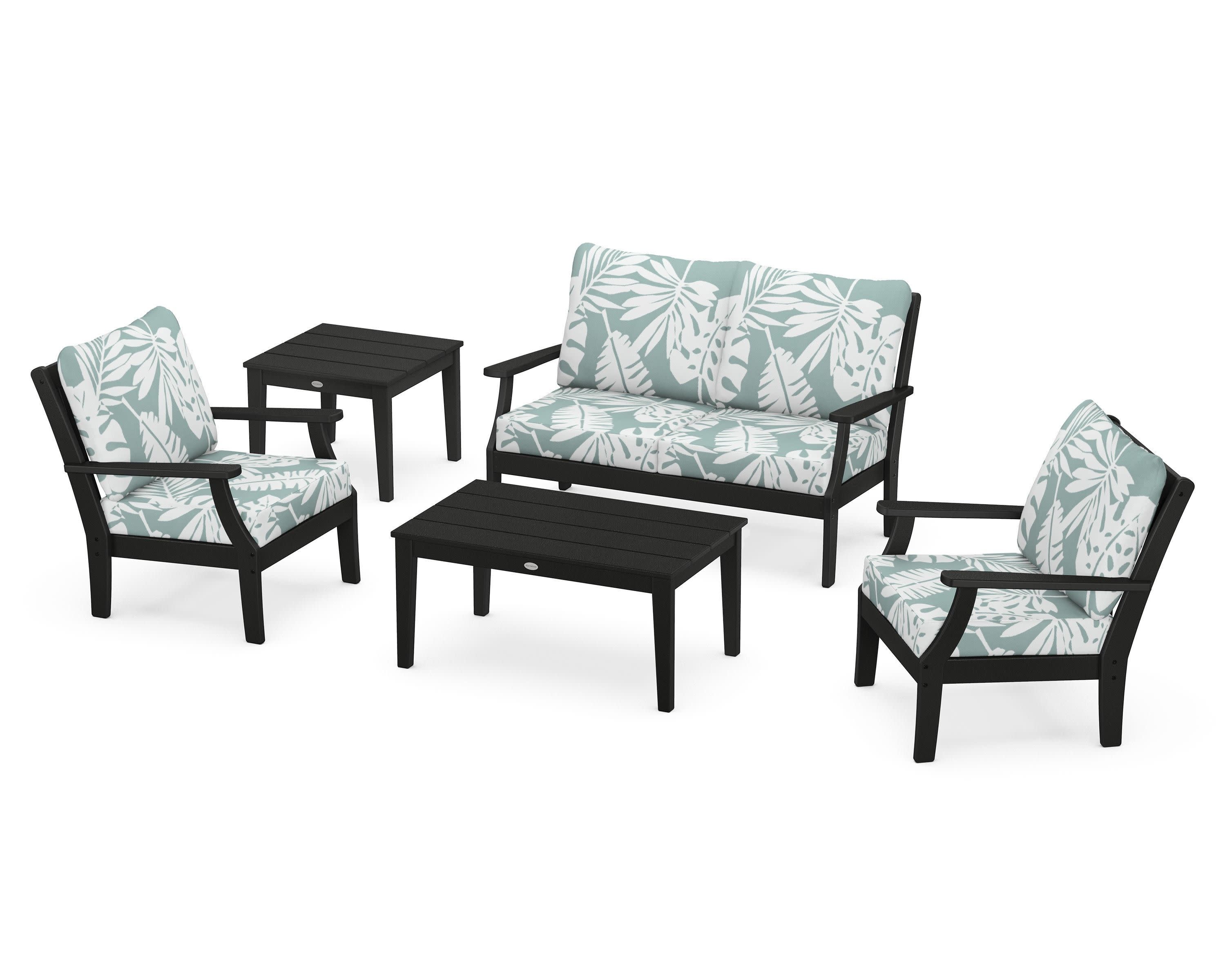 Braxton 5-Piece Deep Seating Set in Black / Leaf Glacier Spa