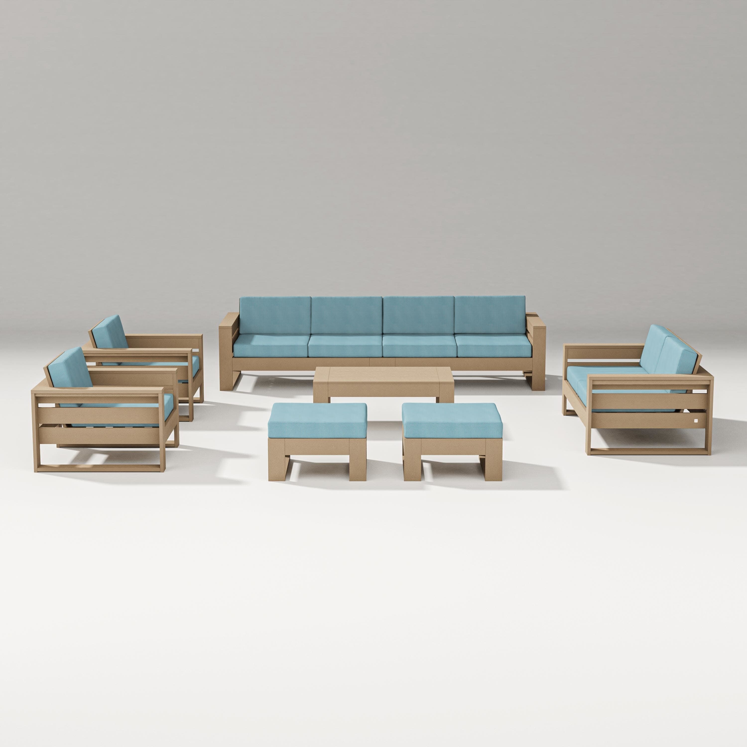Latitude 8-Piece Lounge Sofa Set in Vintage Sahara / Lattice Sky Blue