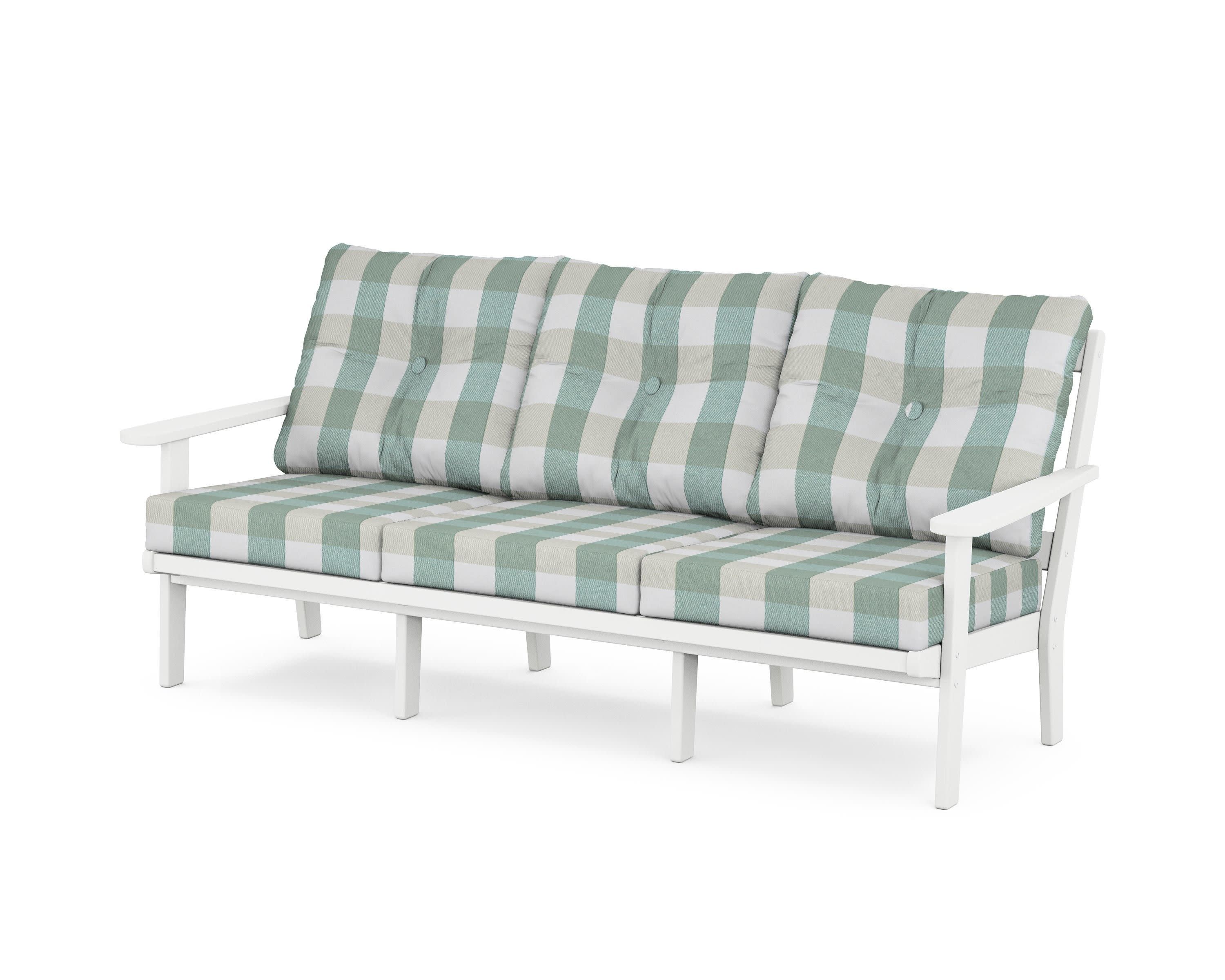 Mission Deep Seating Sofa in White / Buffalo Plaid Glacier Spa