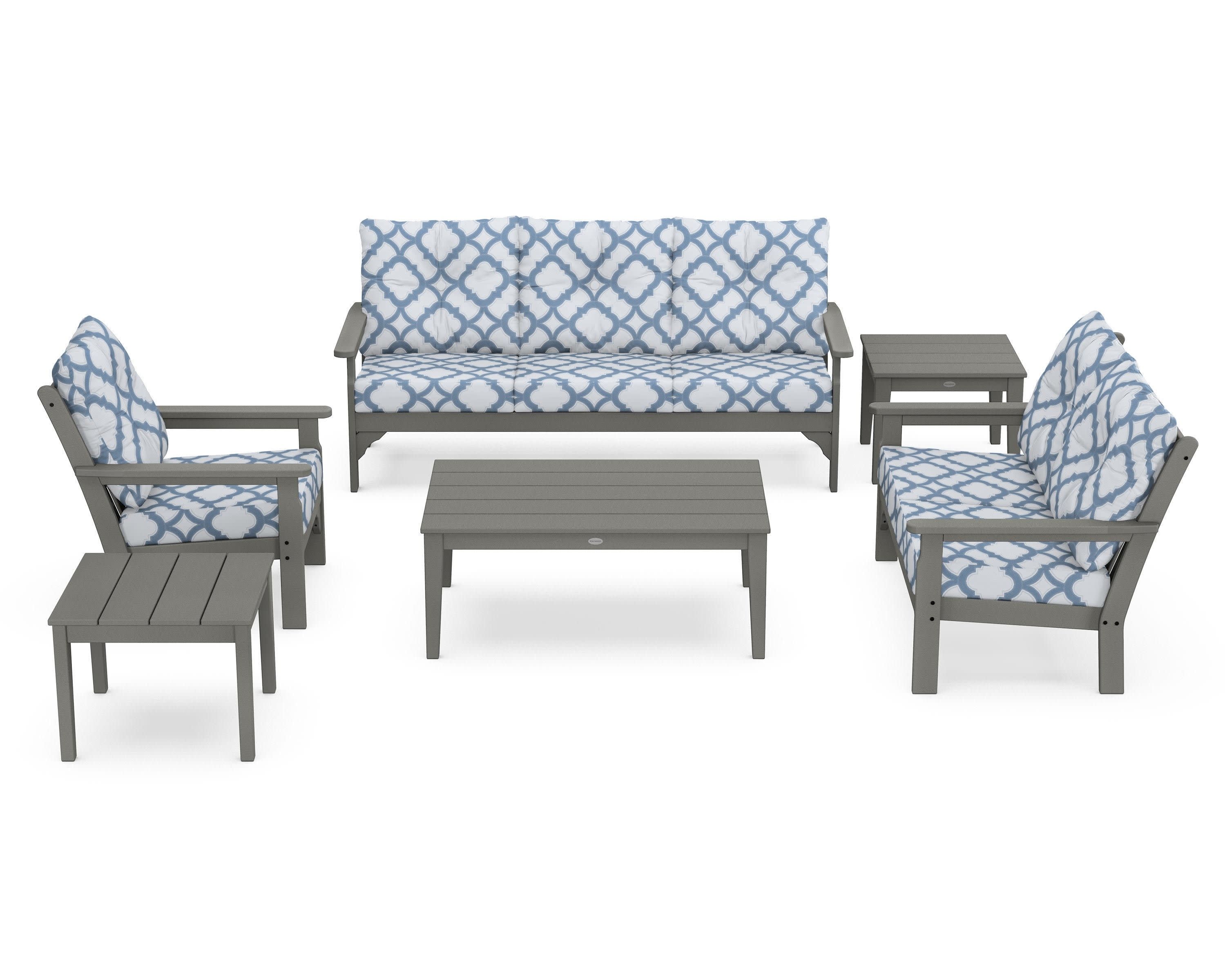 Vineyard 6-Piece Deep Seating Set in Slate Grey / Trellis Sky Blue
