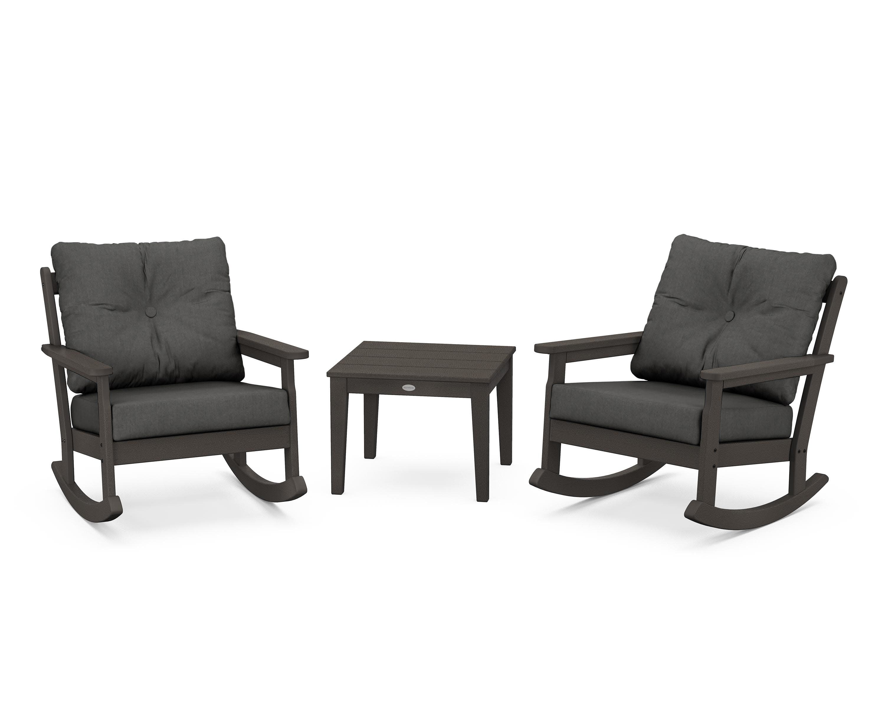 Vineyard 3-Piece Deep Seating Rocker Set in Vintage Coffee / Spectrum Carbon