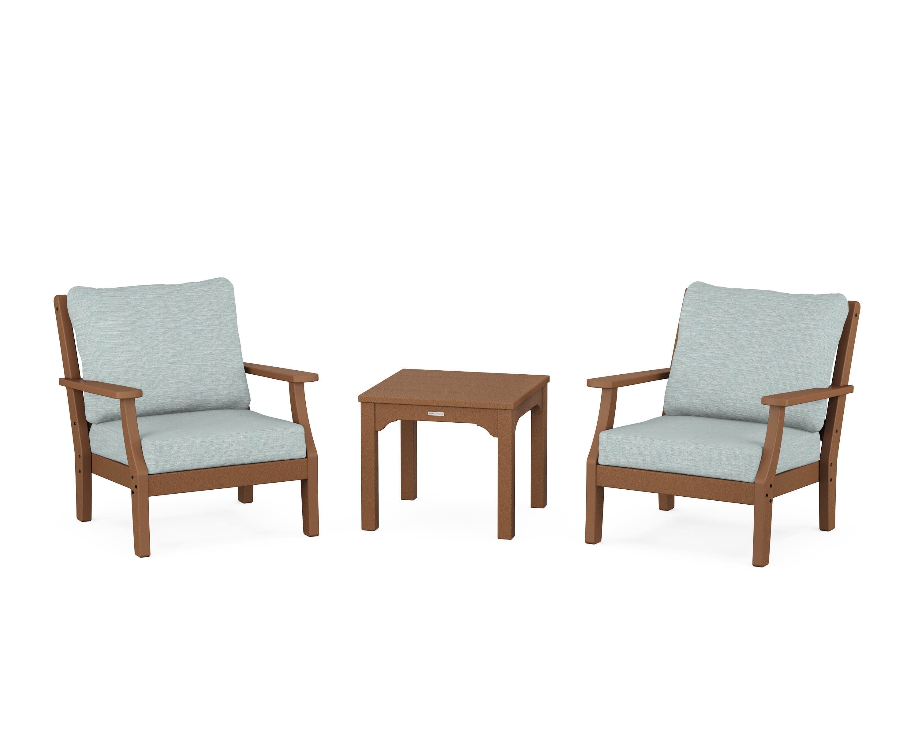 Chinoiserie 3-Piece Deep Seating Set in Teak / Soothe Mist