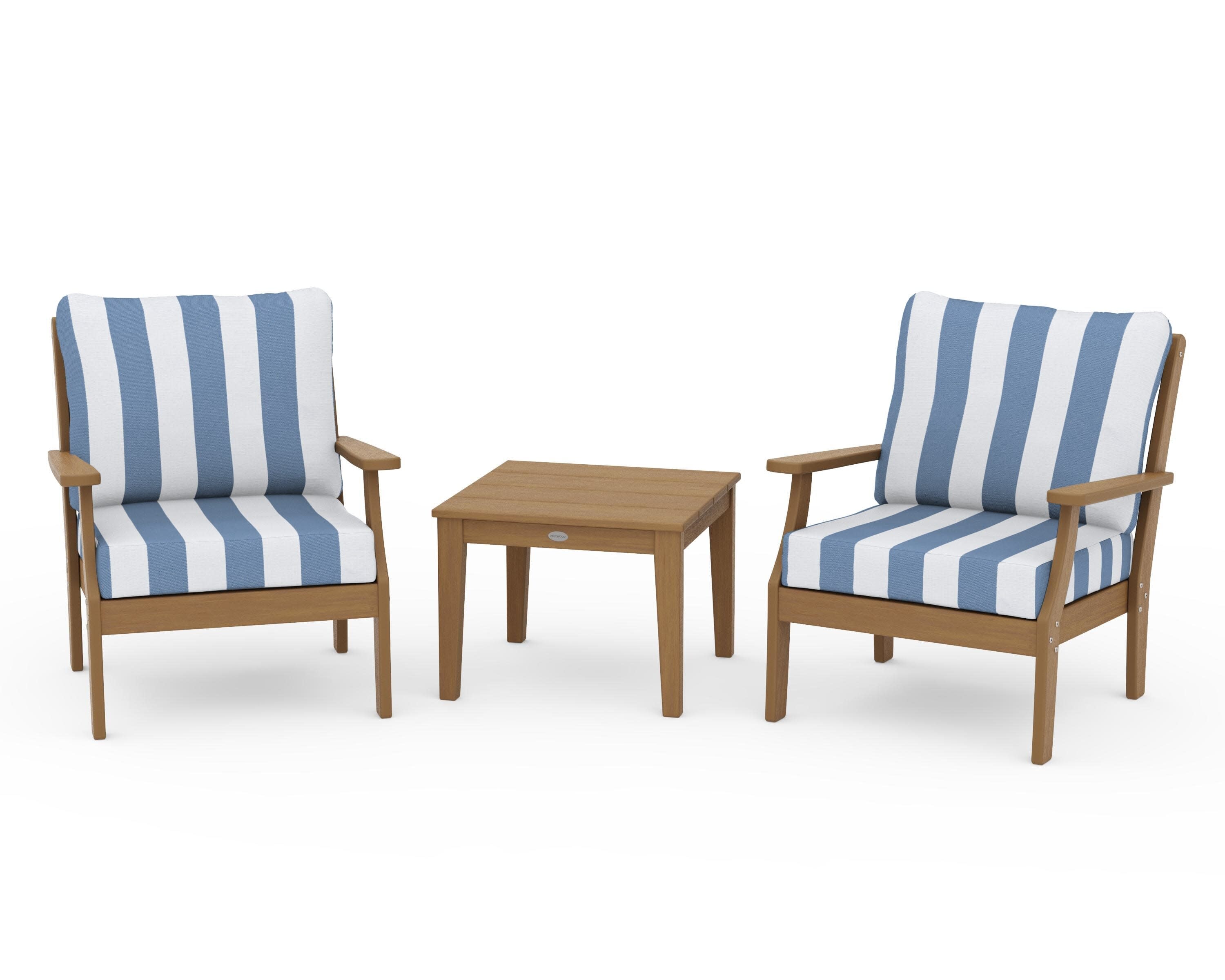 Braxton 3-Piece Deep Seating Set in Natural / Cabana Stripe Sky Blue