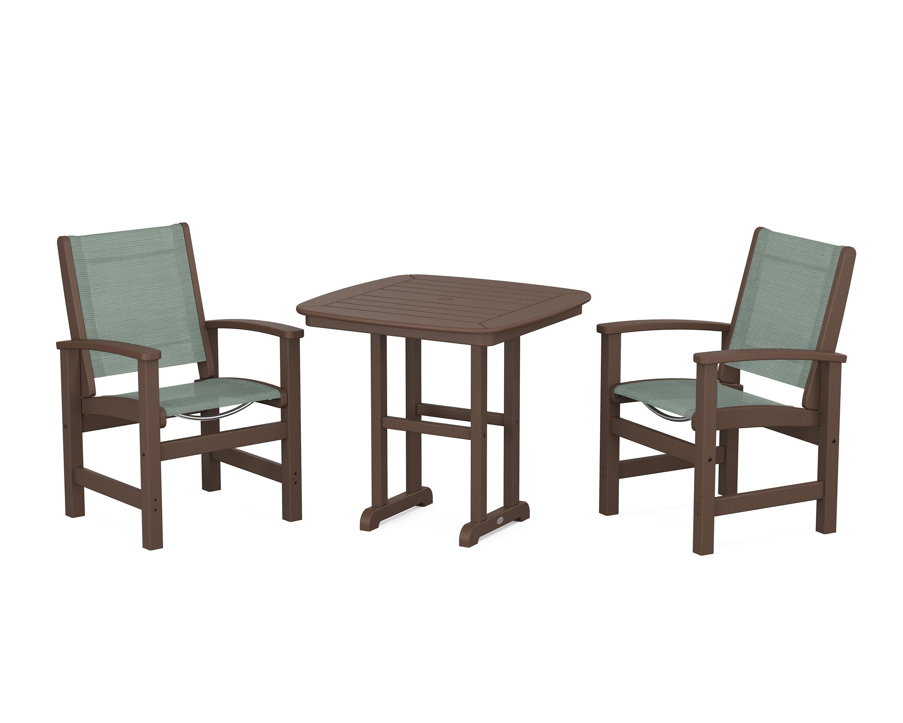 Coastal 3-Piece Dining Set in Mahogany / Dupioni Sea Mist Sling