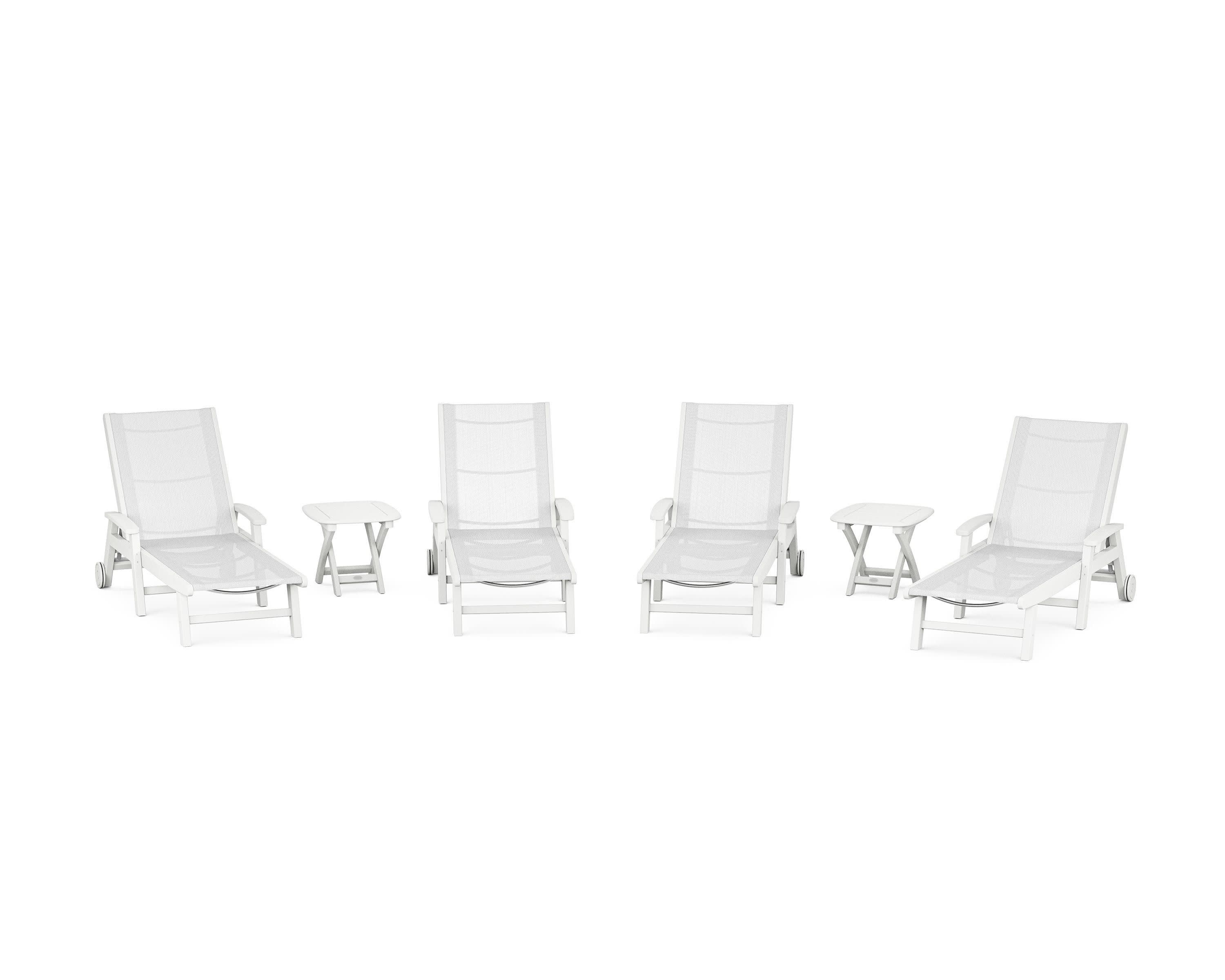 Coastal Chaise 6-Piece Set with Wheels in White / White Sling