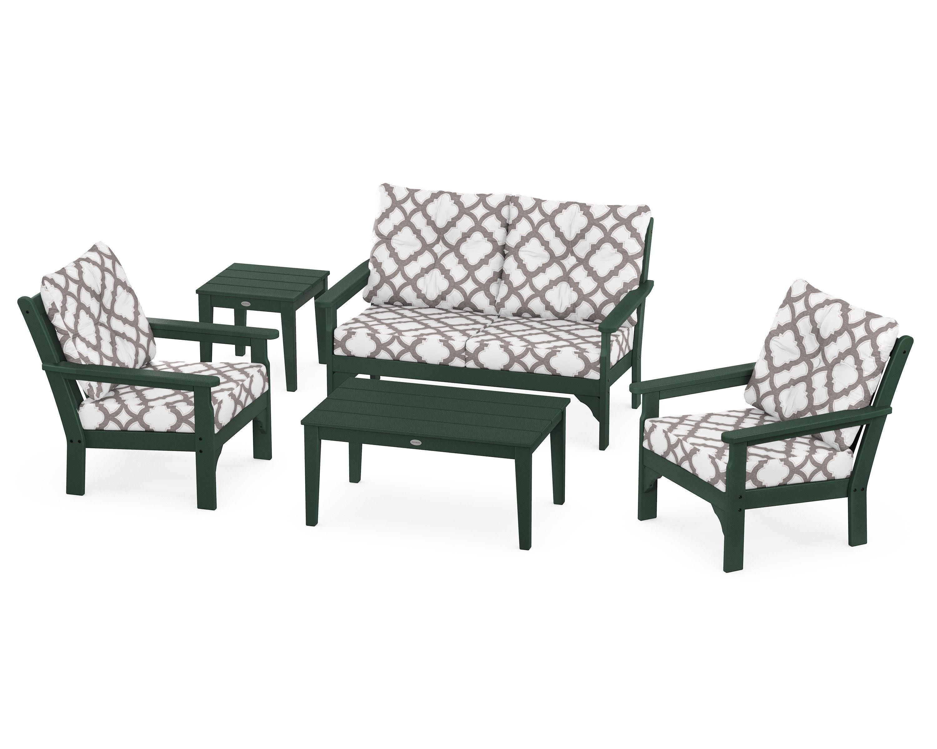 Vineyard 5-Piece Deep Seating Set in Green / Trellis Grey Mist