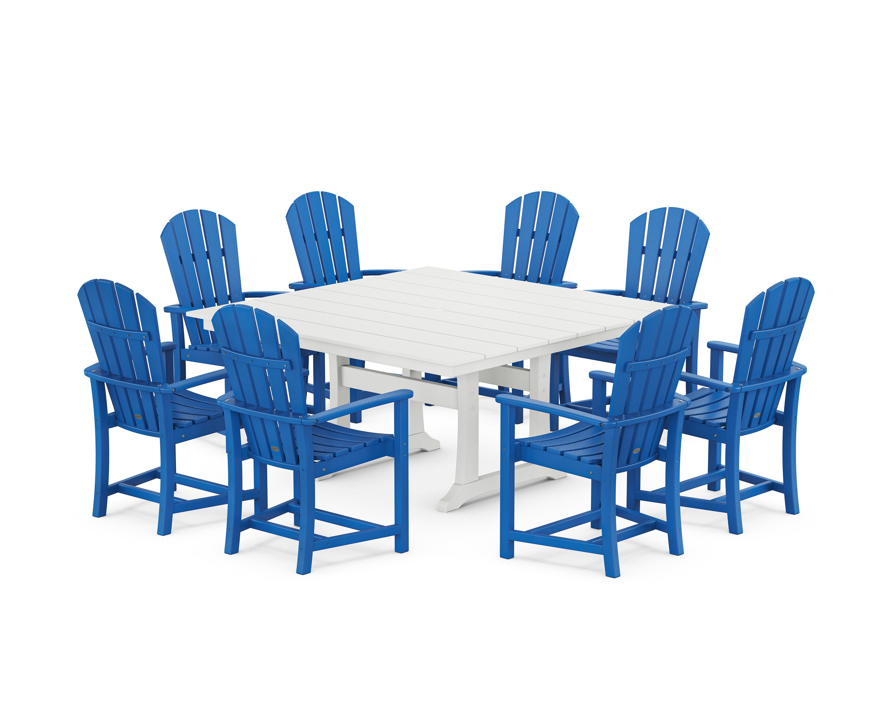 Palm Coast 9-Piece Square Farmhouse Dining Set with Trestle Legs in Pacific Blue / White