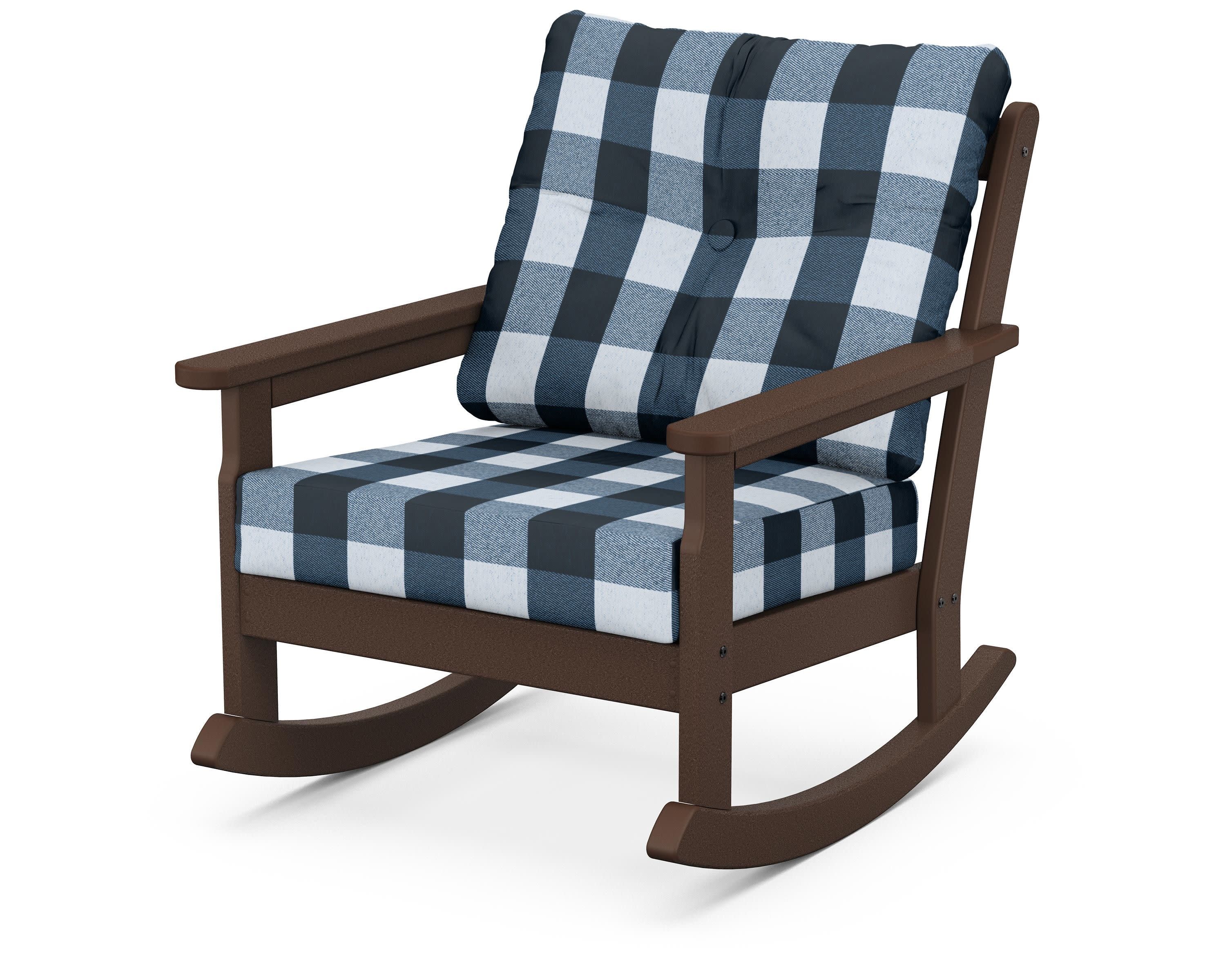 Vineyard Deep Seating Rocking Chair in Mahogany / Buffalo Plaid Marine Indigo