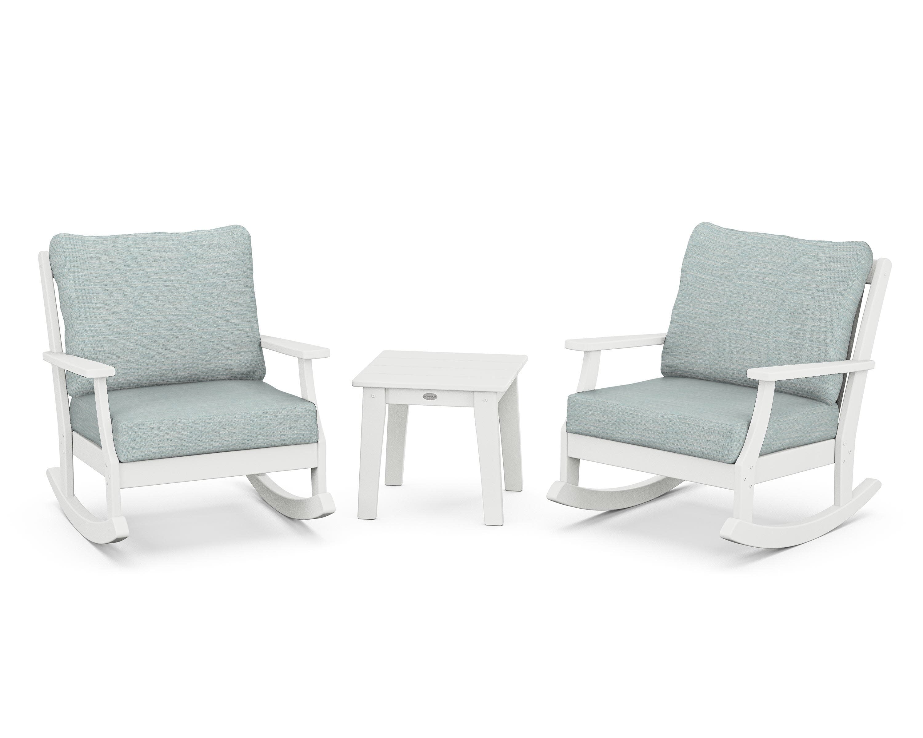 Braxton 3-Piece Deep Seating Rocker Set in White / Soothe Mist