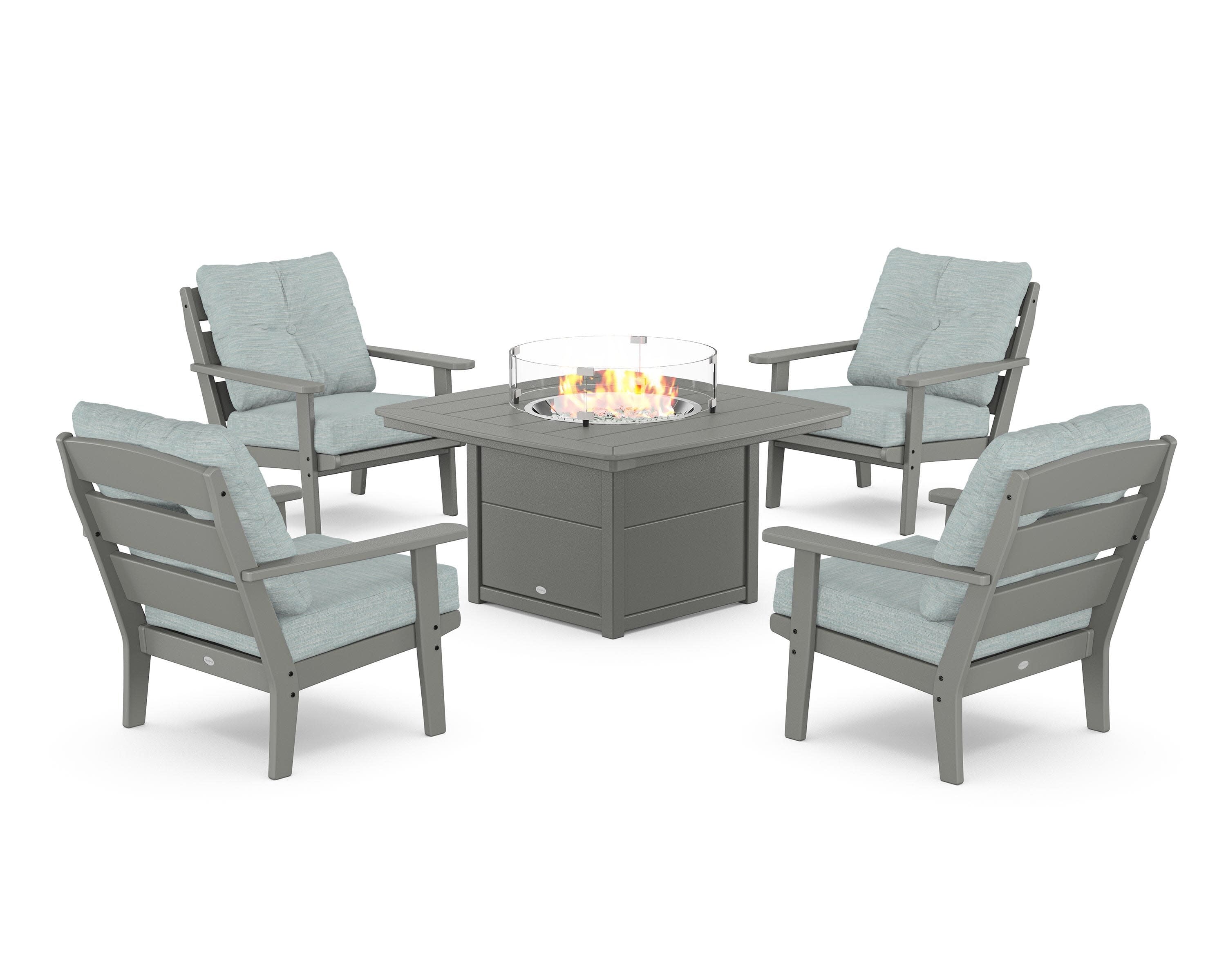 Lakeside 5-Piece Deep Seating Set with Nautical Fire Pit Table in Slate Grey / Soothe Mist