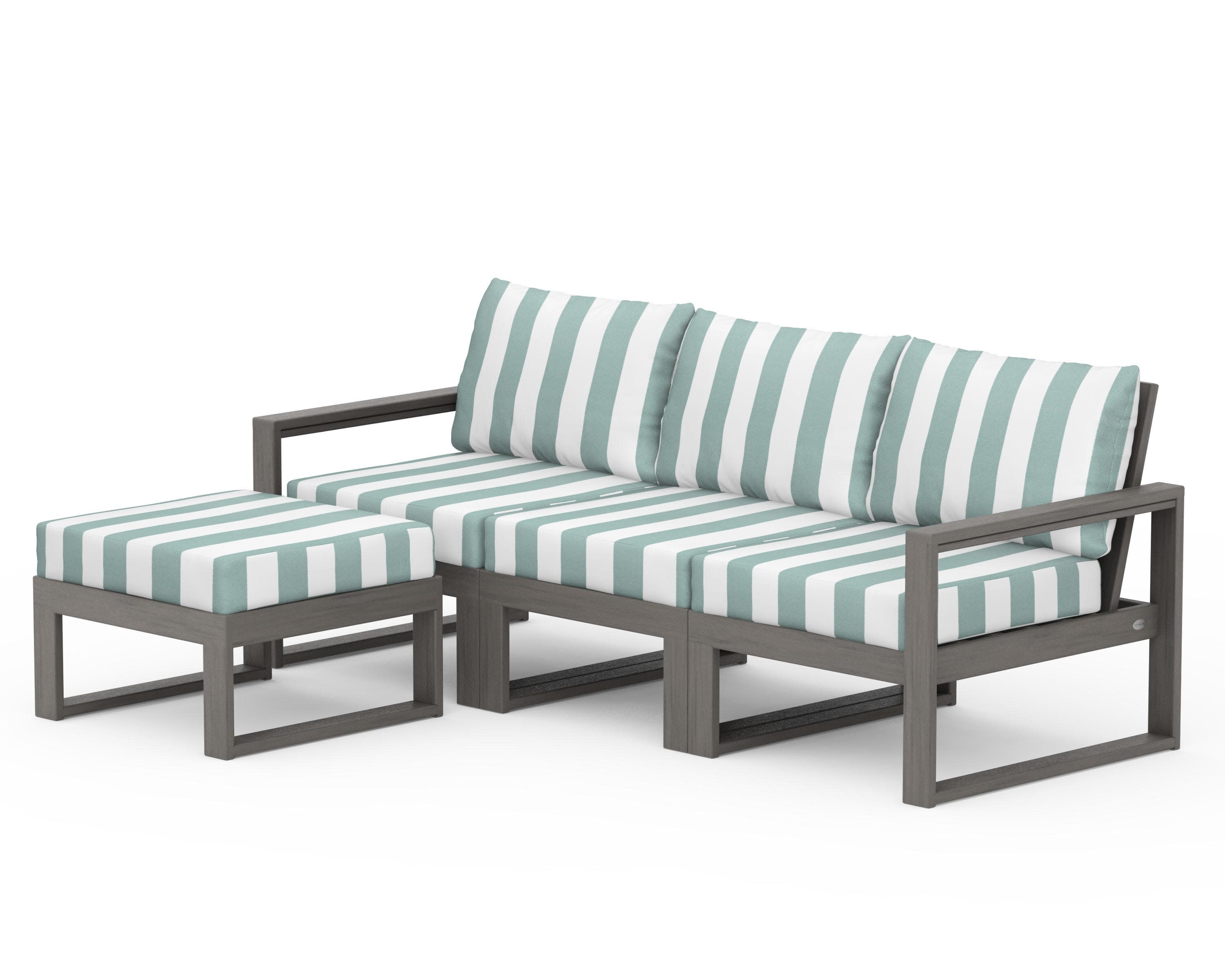 EDGE 4-Piece Modular Deep Seating Set with Ottoman in Driftwood / Cabana Stripe Glacier Spa