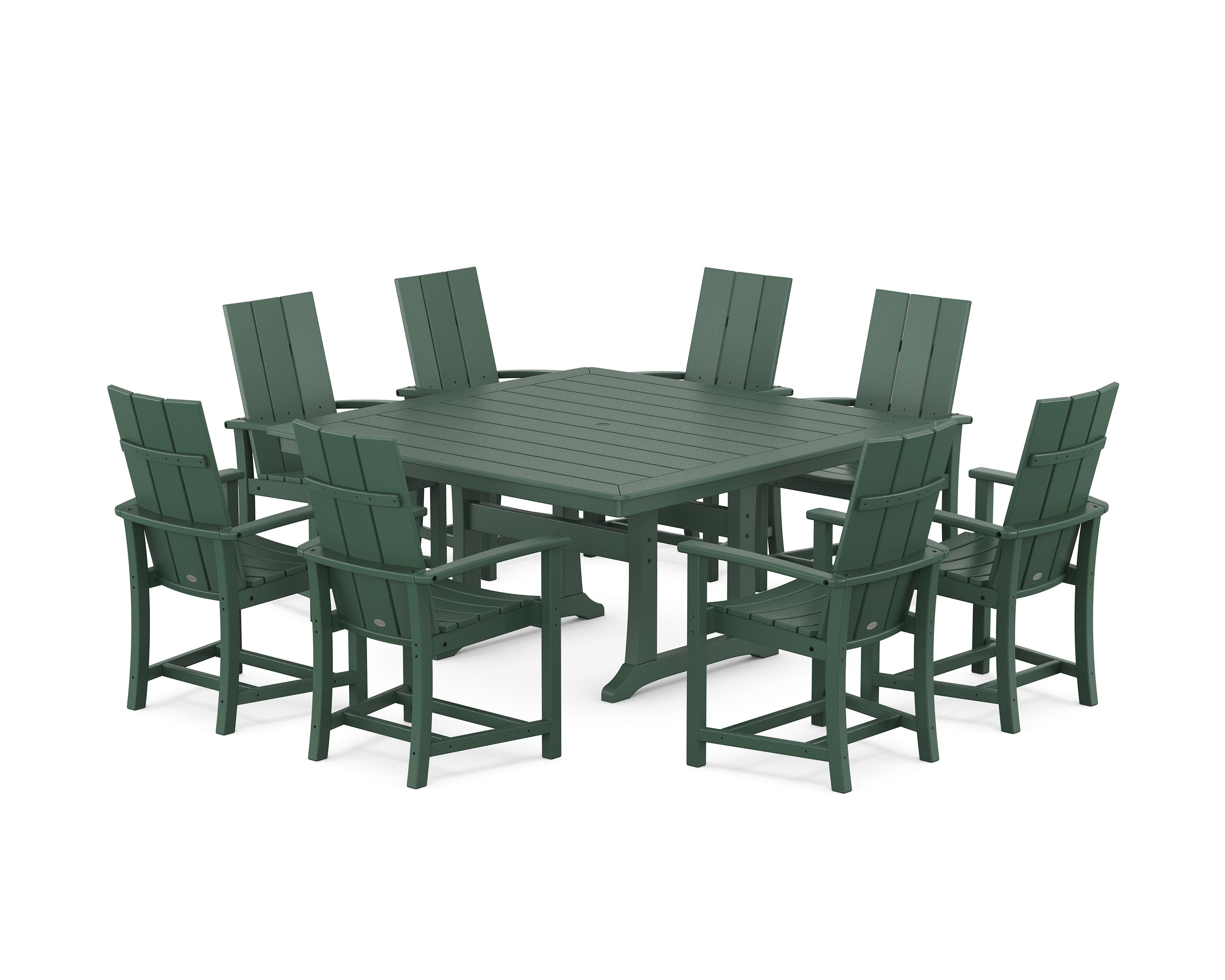 Modern Adirondack 9-Piece Square Dining Set with Trestle Legs in Green
