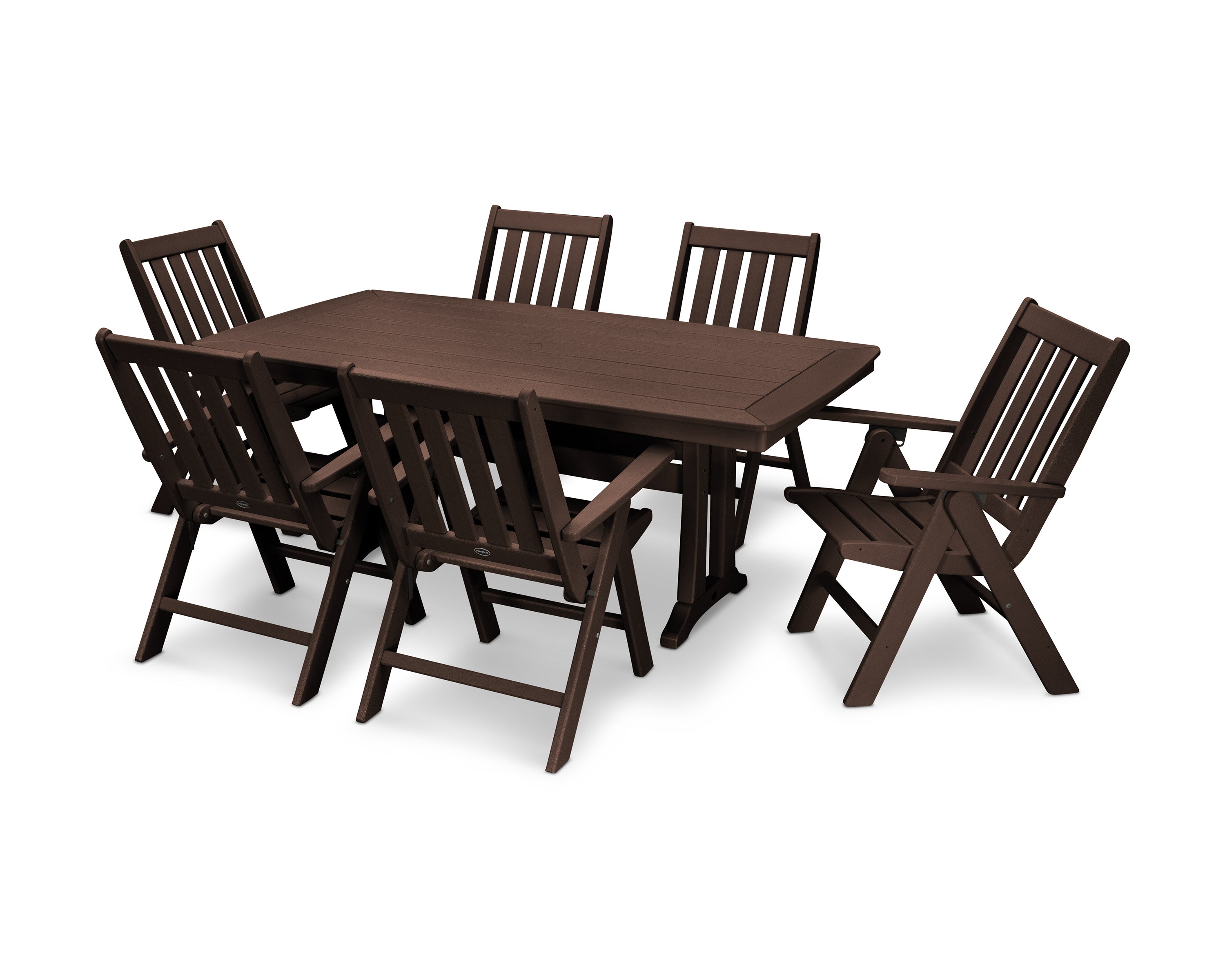 Vineyard Folding Chair 7-Piece Dining Set with Trestle Legs in Mahogany