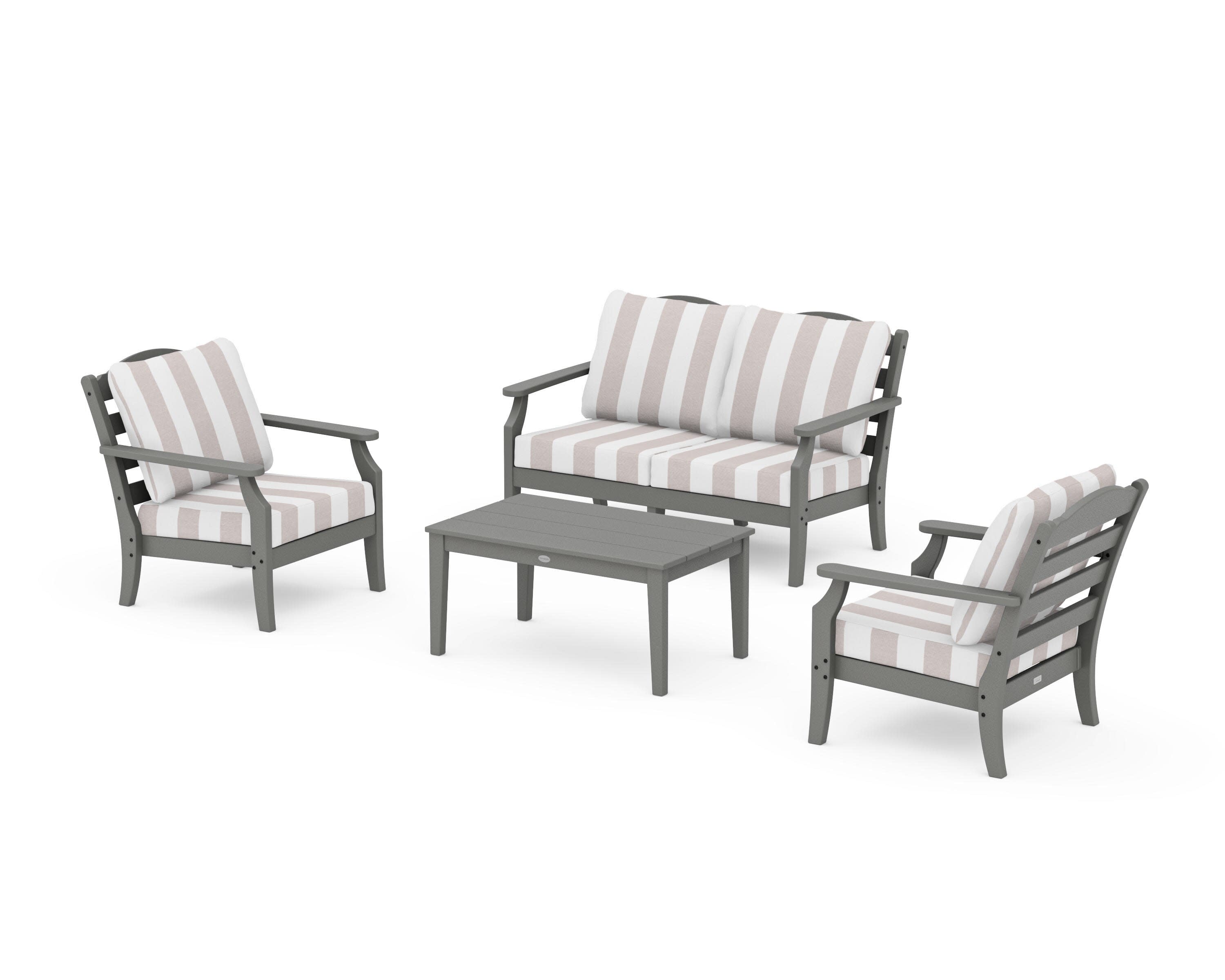 Savannah 4-Piece Deep Seating Set with Loveseat in Slate Grey / Cabana Stripe Dune Burlap