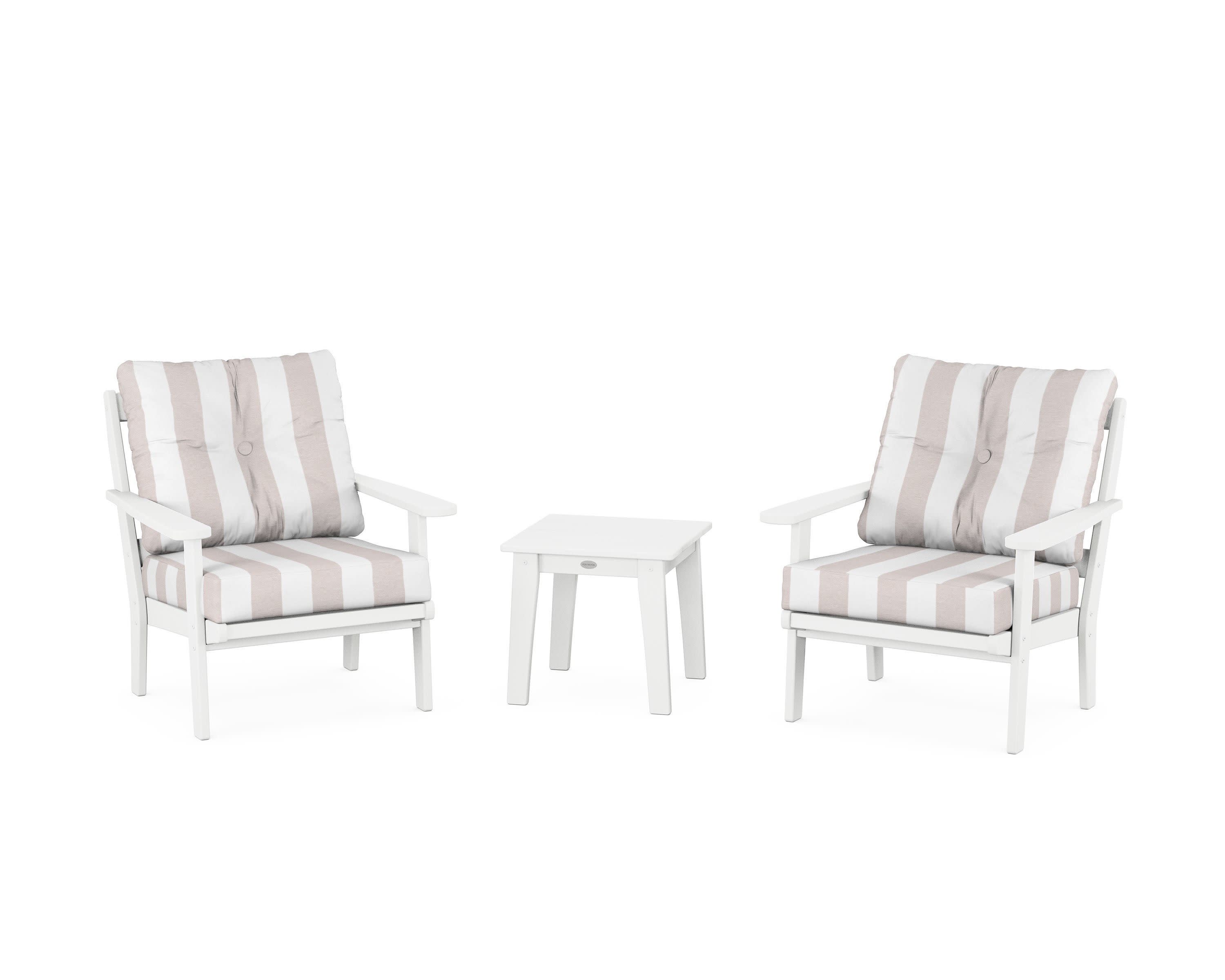 Mission 3-Piece Deep Seating Set in White / Cabana Stripe Dune Burlap