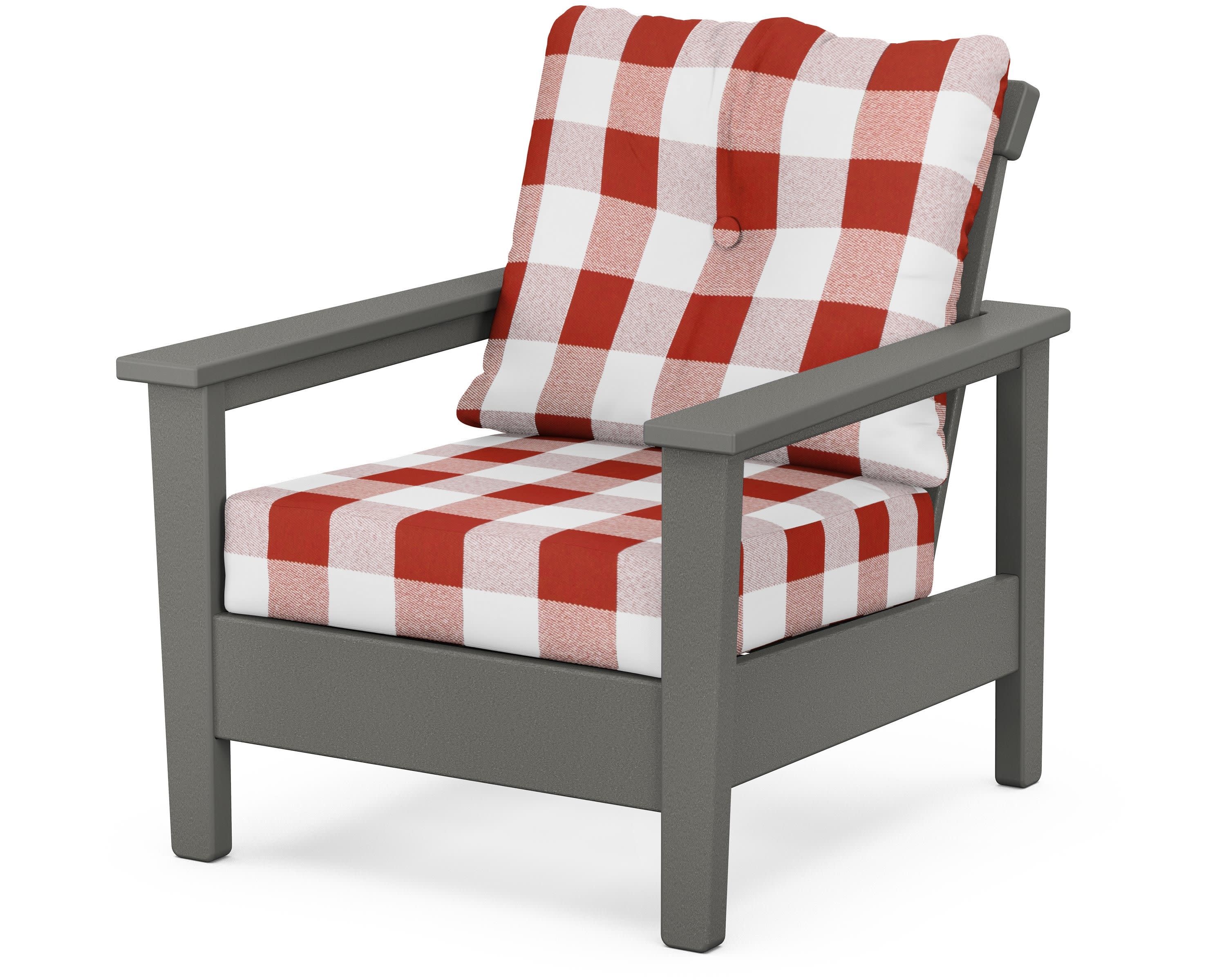 Prescott Deep Seating Chair in Slate Grey / Buffalo Plaid Crimson