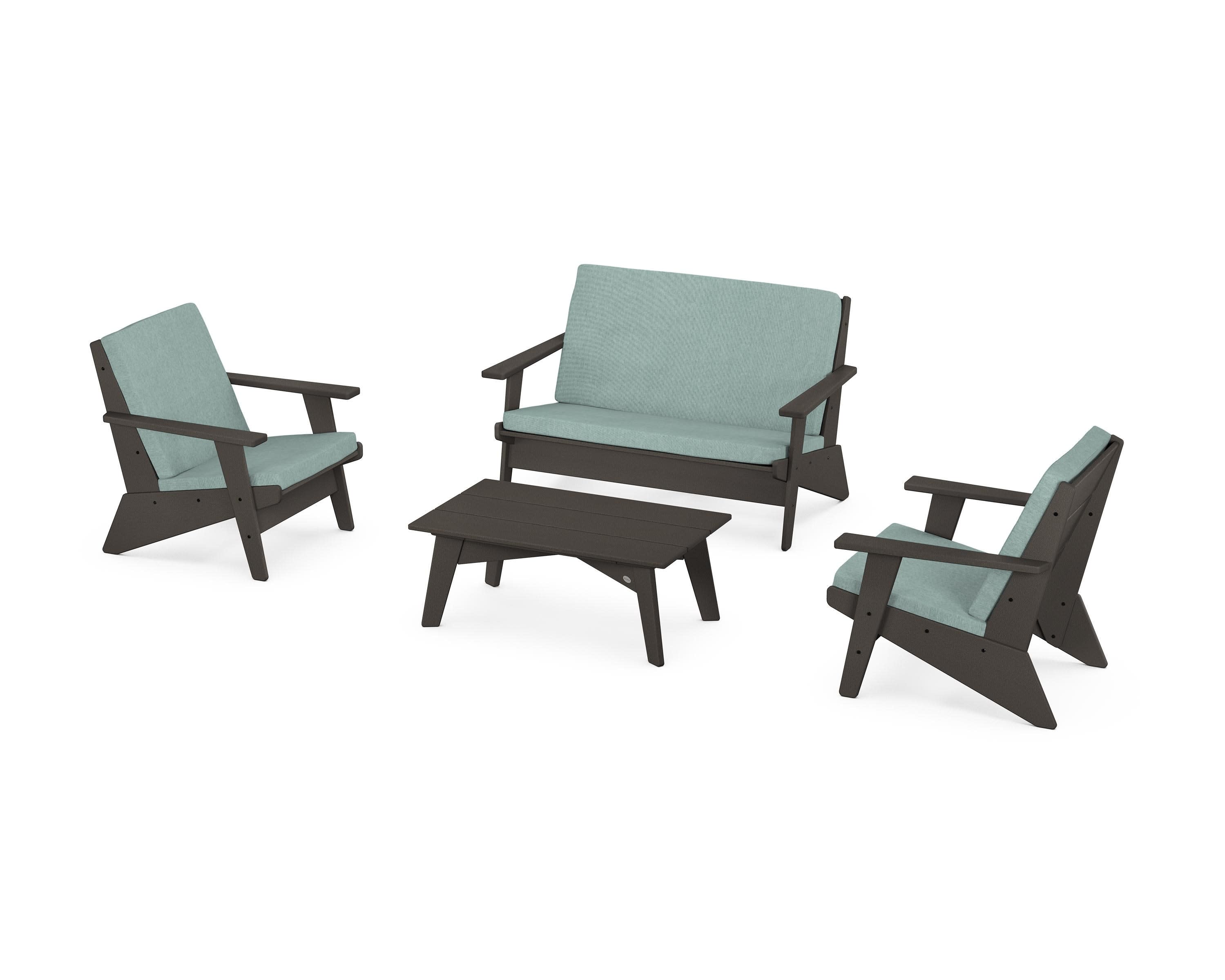 Riviera Modern Lounge 4-Piece Set in Vintage Coffee / Glacier Spa