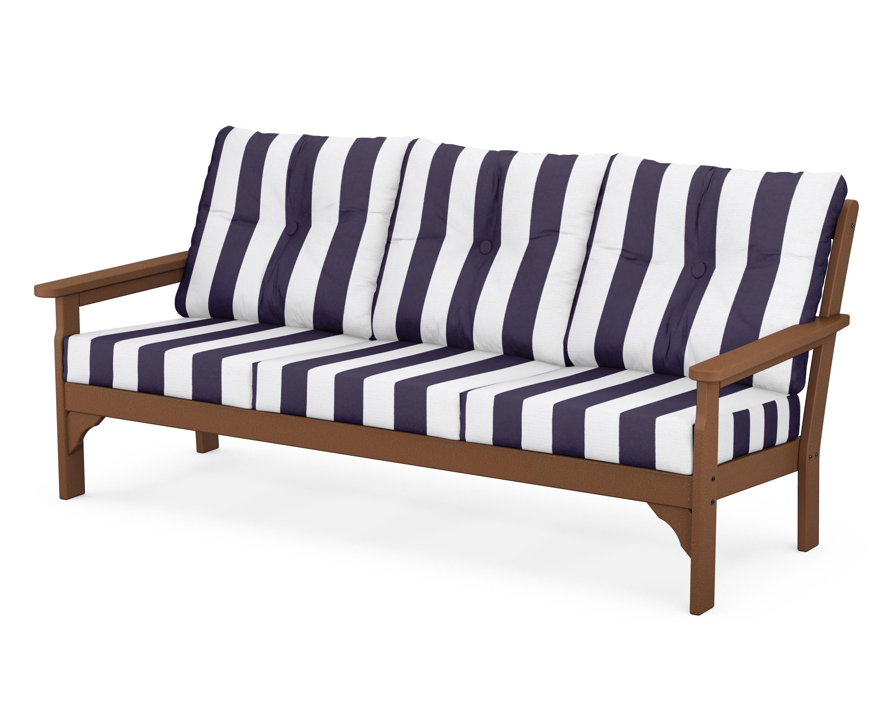 Vineyard Deep Seating Sofa in Teak / Cabana Stripe Navy