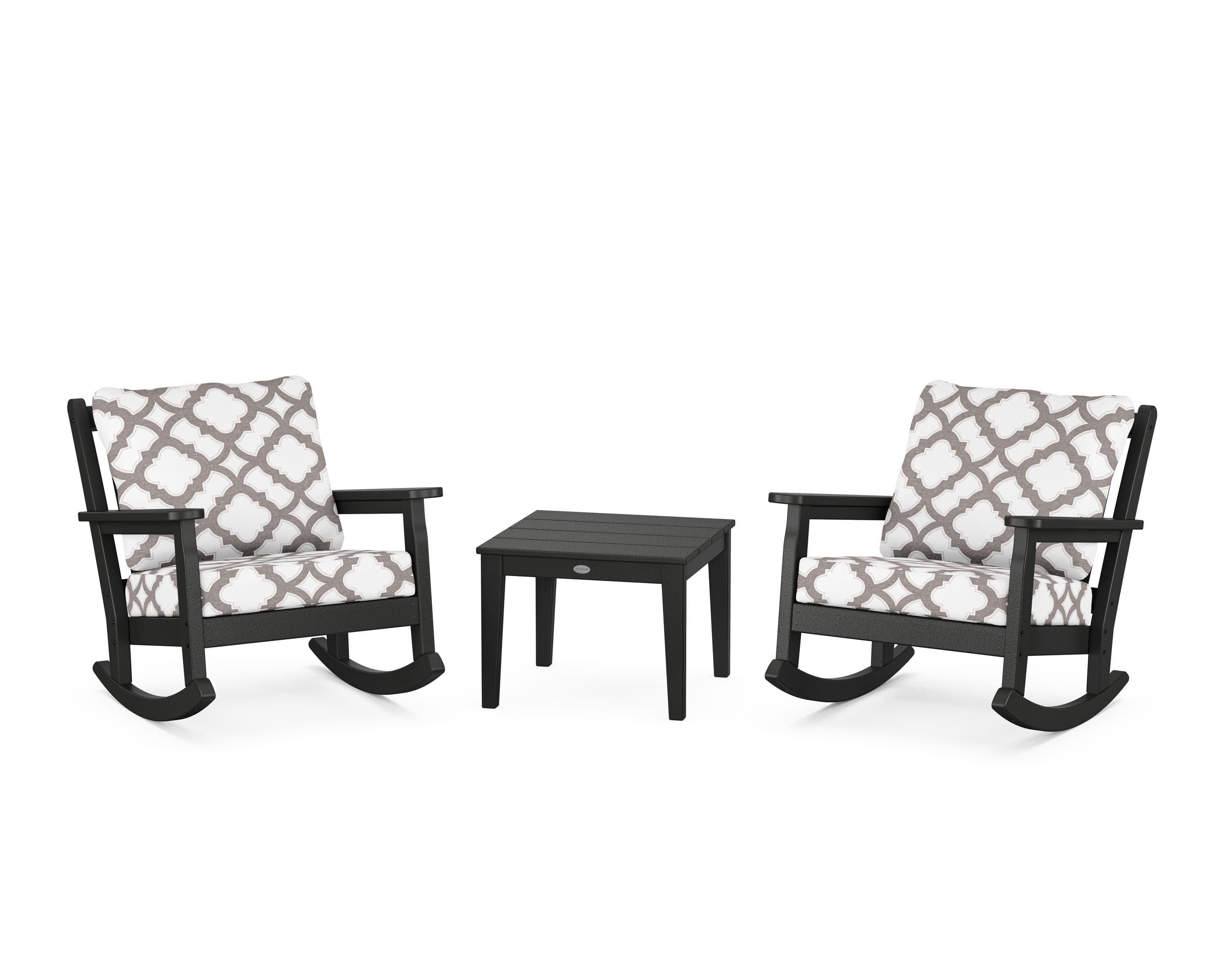 Chippendale 3-Piece Deep Seating Rocker Set in Black / Trellis Grey Mist