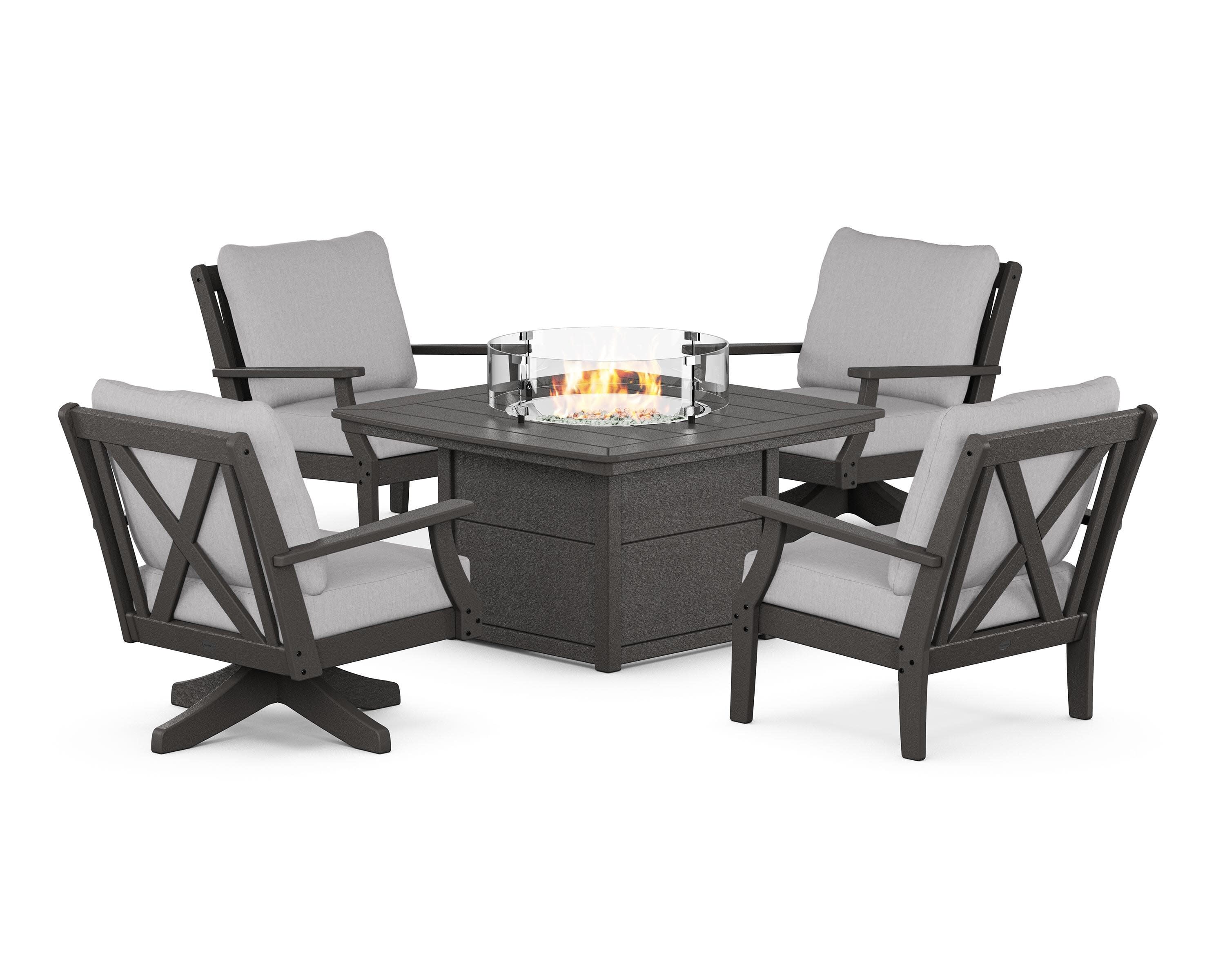 Braxton 5-Piece Deep Seating Set with Fire Table in Vintage Coffee / Granite