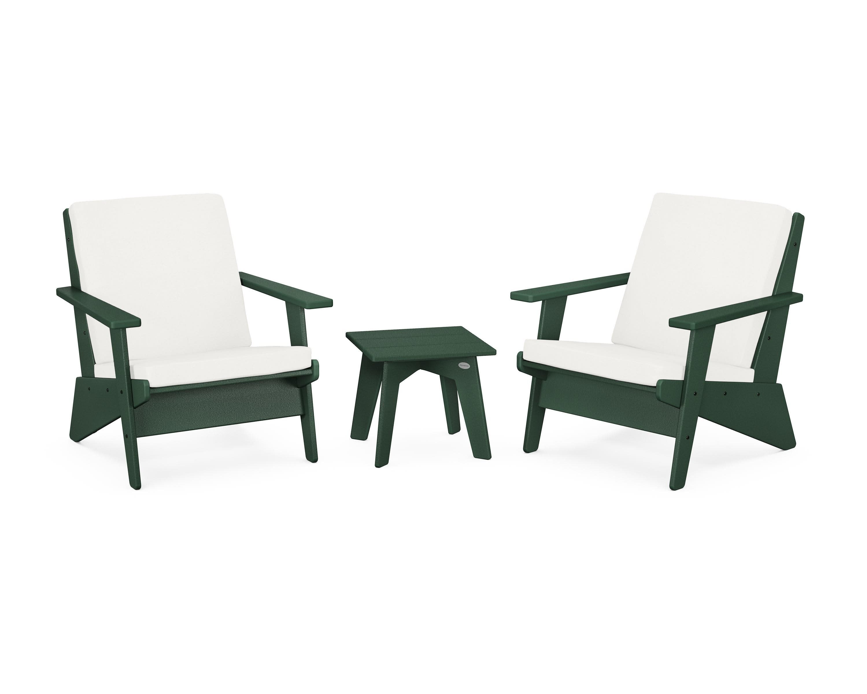 Riviera Modern Lounge 3-Piece Set in Green / Natural Linen