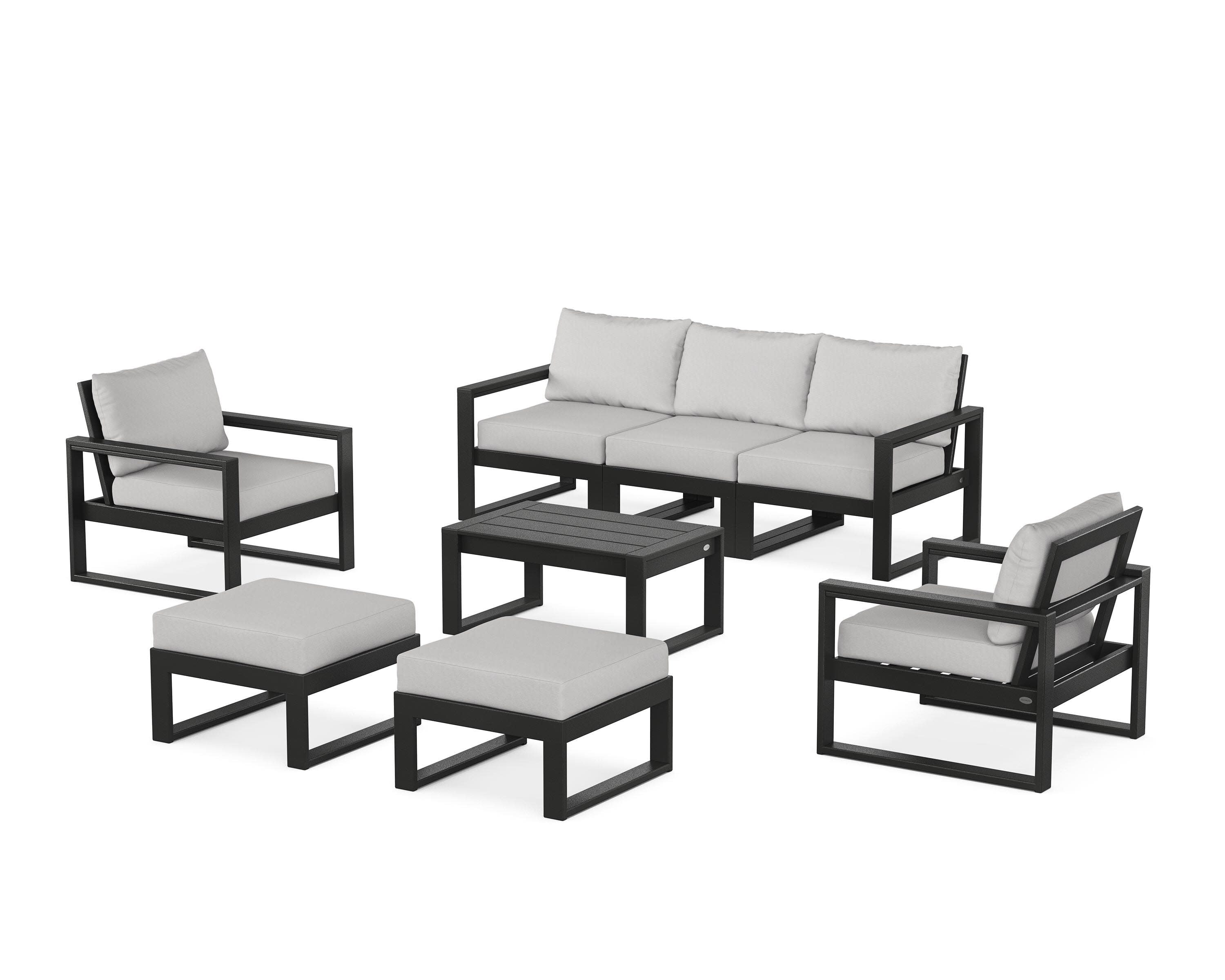 EDGE Sectional 8-Piece Lounge Sofa Set in Black / Diamond in the Rough