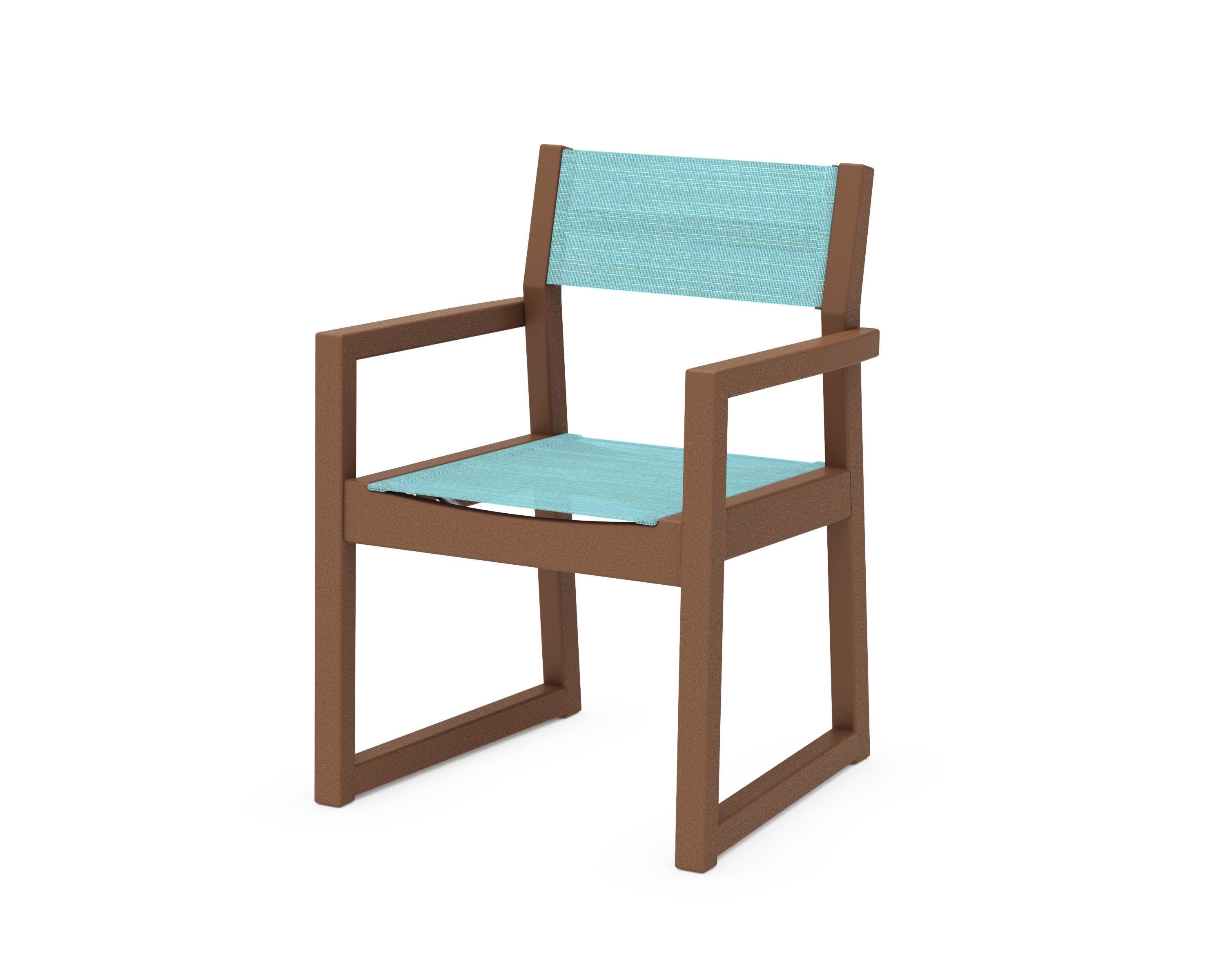 EDGE Sling Dining Arm Chair in Teak / Dupioni Aquamarine Sling
