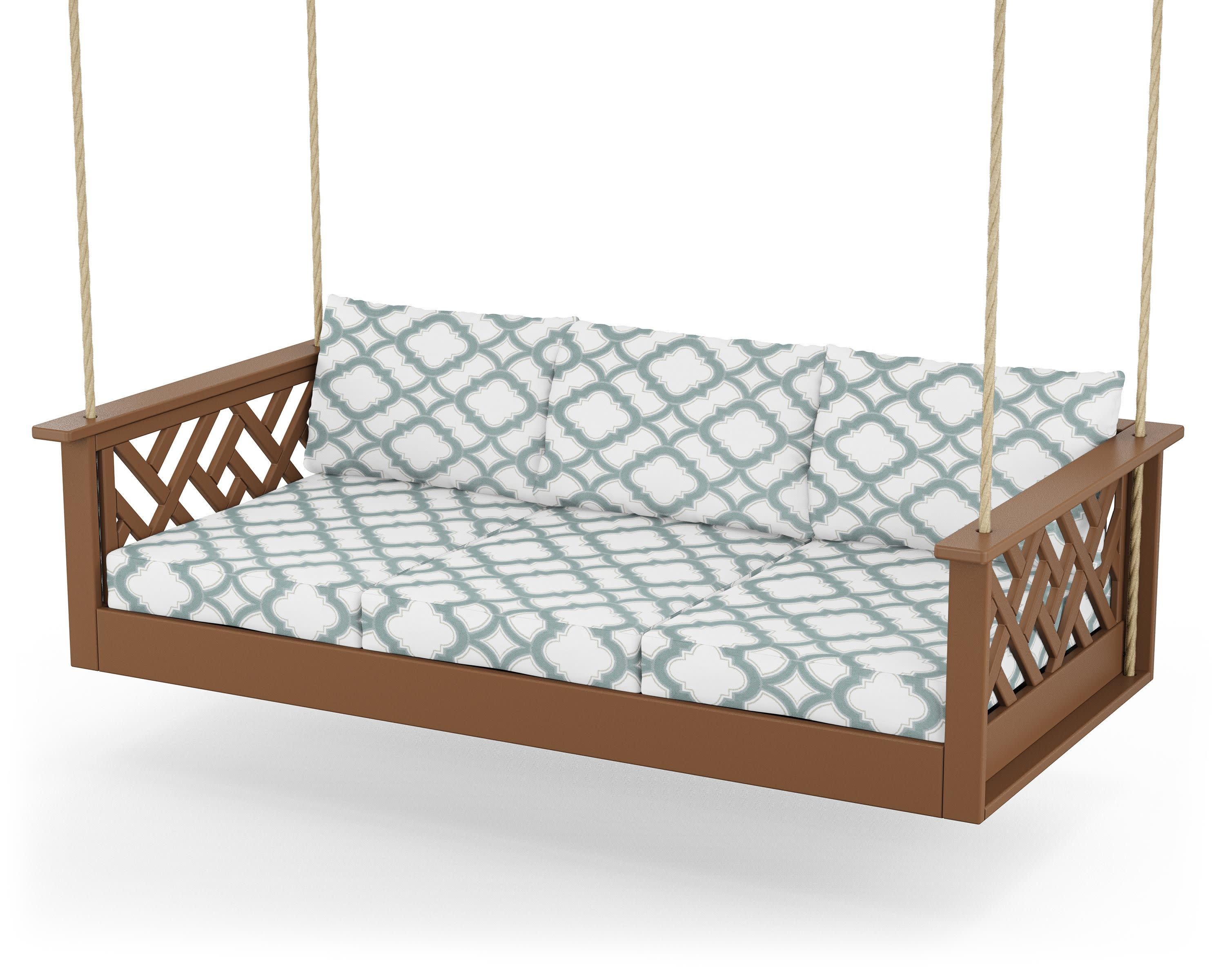 Chippendale Daybed Swing in Teak / Trellis Glacier Spa